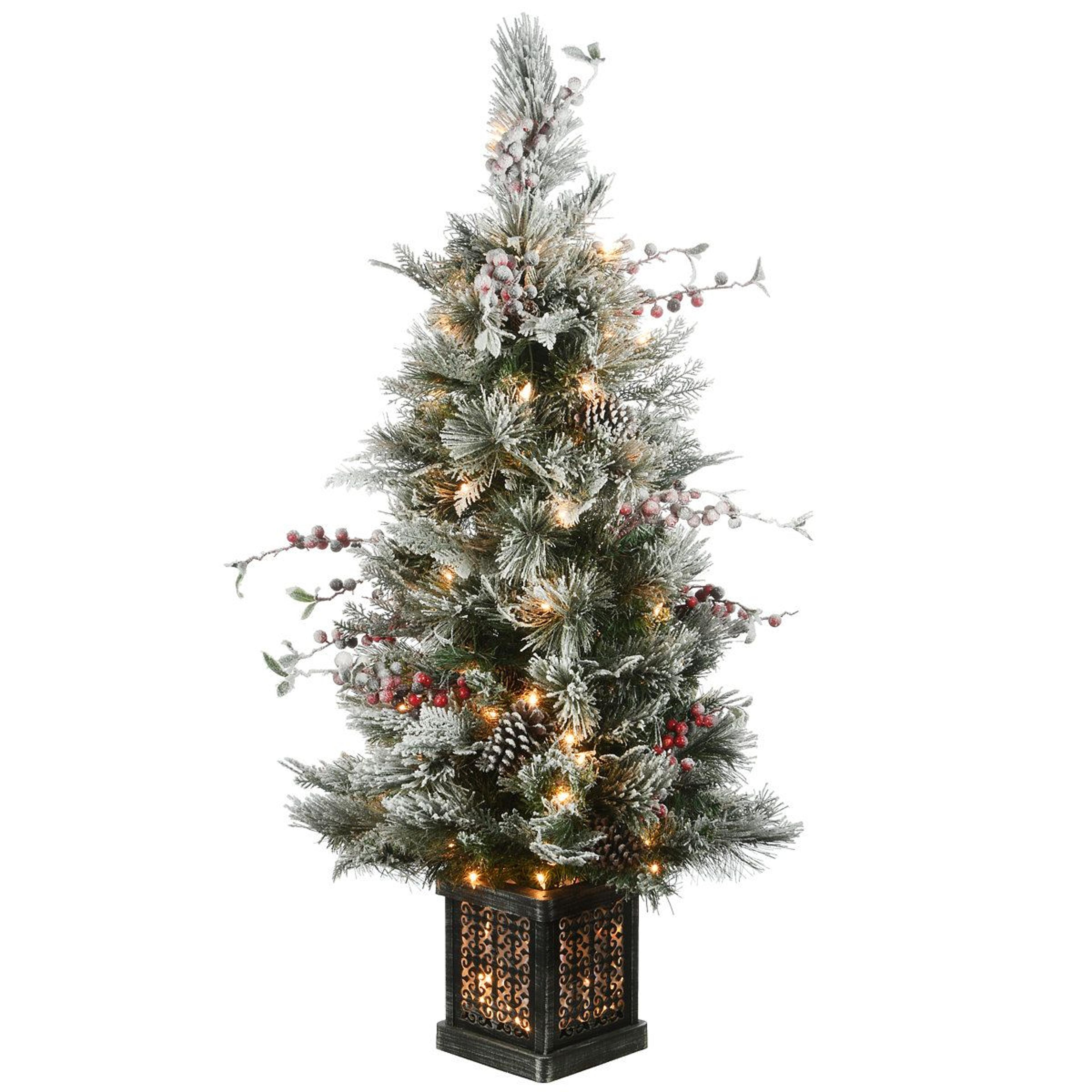 4 ft pre-lit frosted artificial pine christmas tree with warm white lights