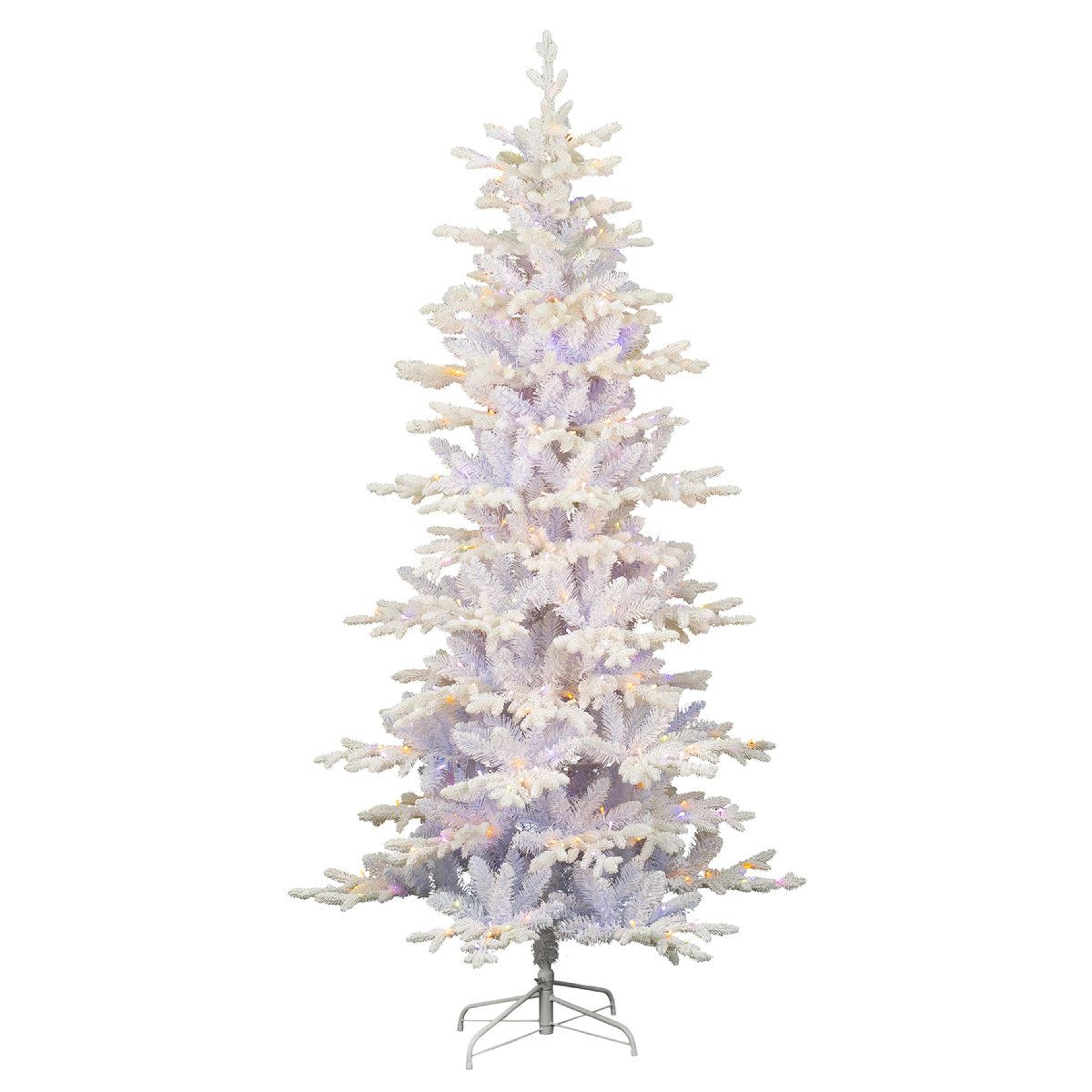 7.5 ft pre-lit flocked slim artificial christmas tree with 360 multicolor led lights