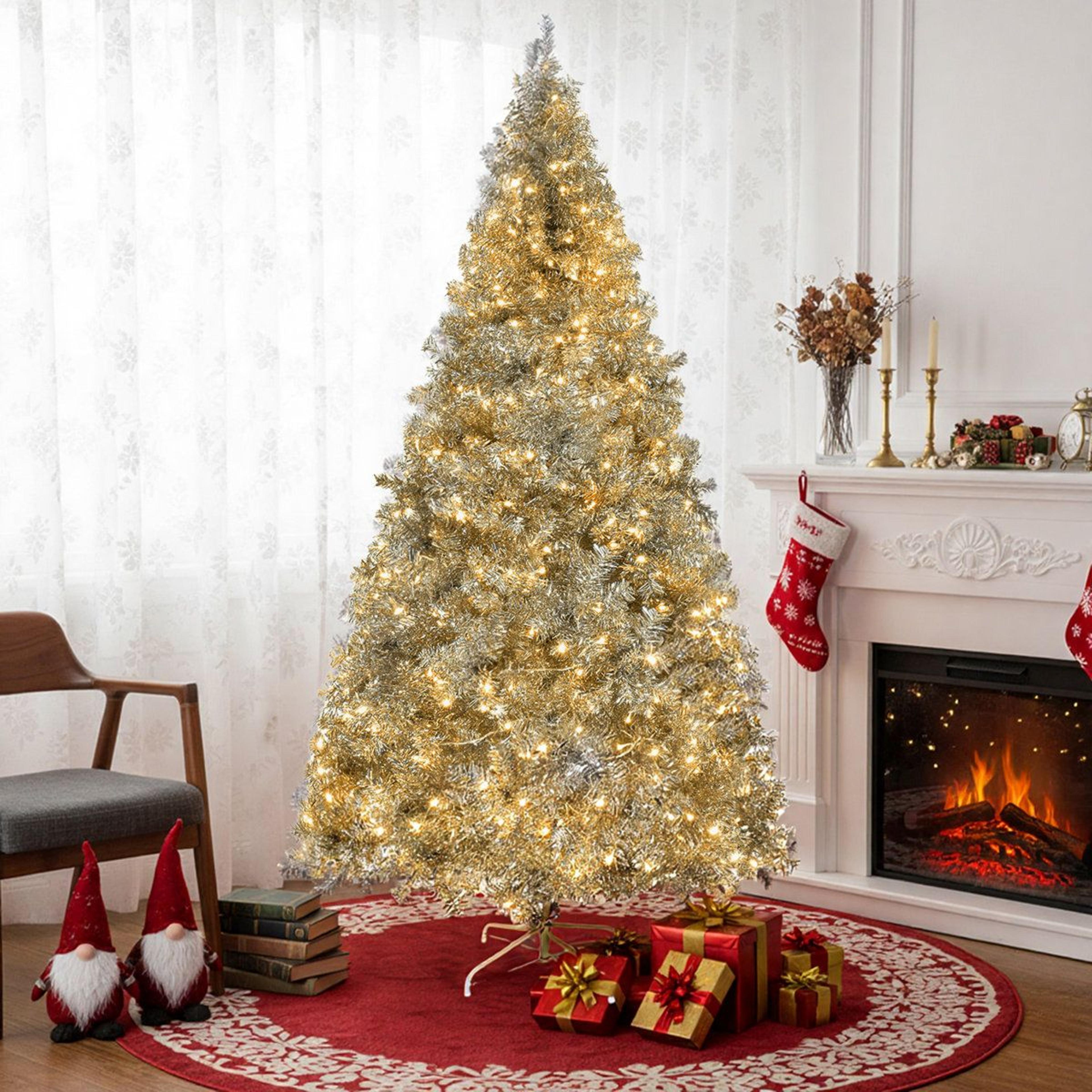 6 ft silver pre-lit artificial christmas tree with 300 warm white led lights