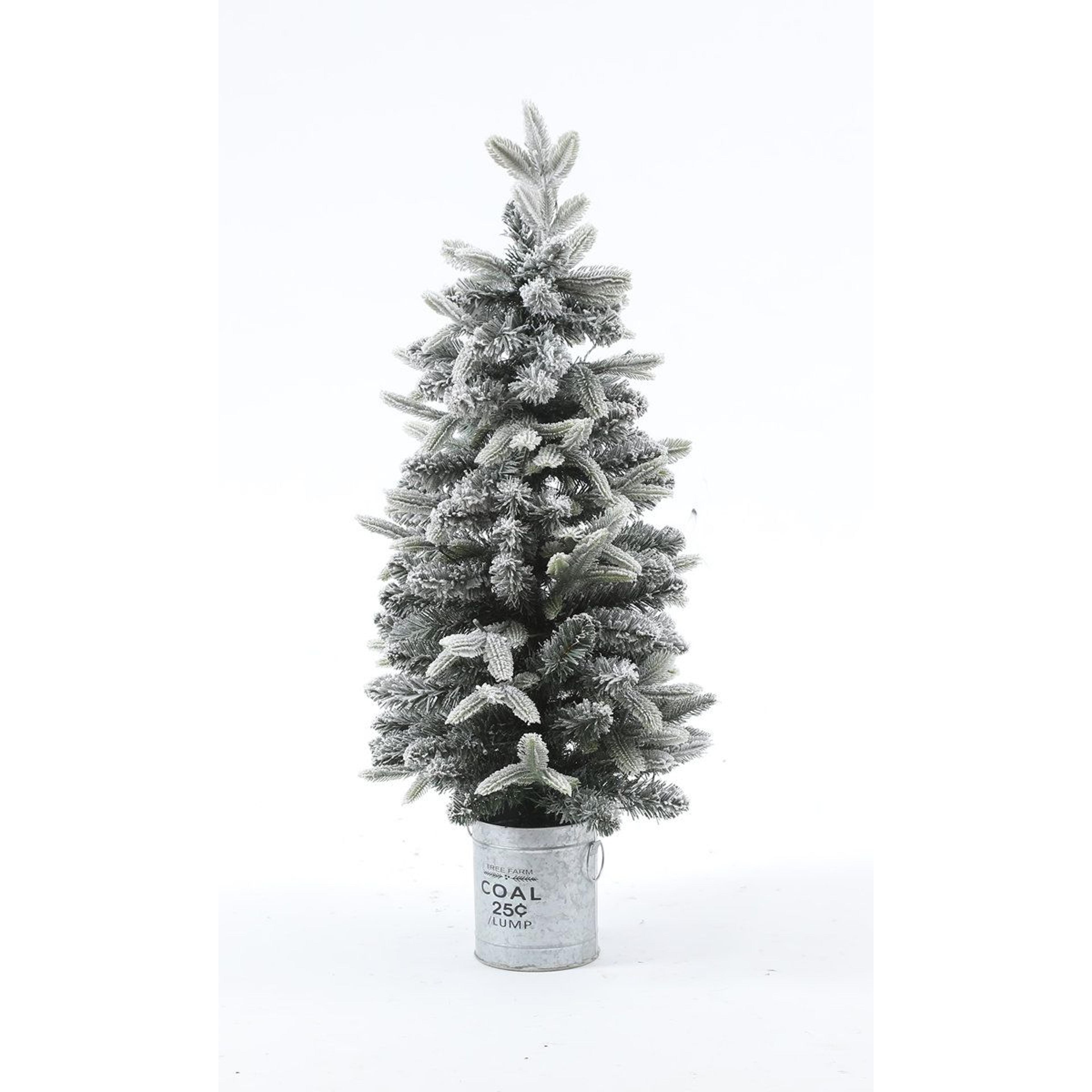 3ft pre-lit snow flocked christmas tree with warm white led lights and metal pot