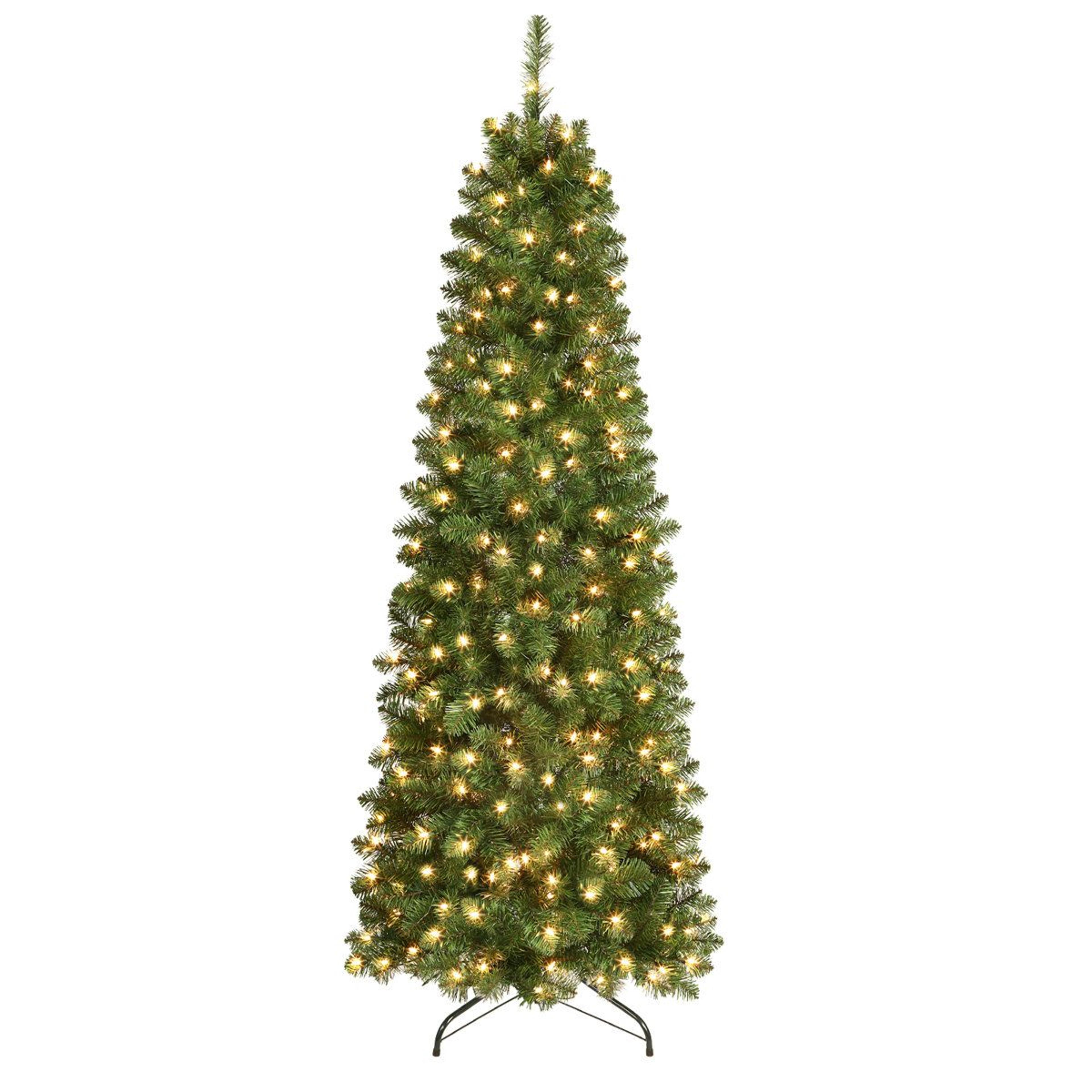 pre-lit slim pencil christmas tree with 640 led lights and hinged branches