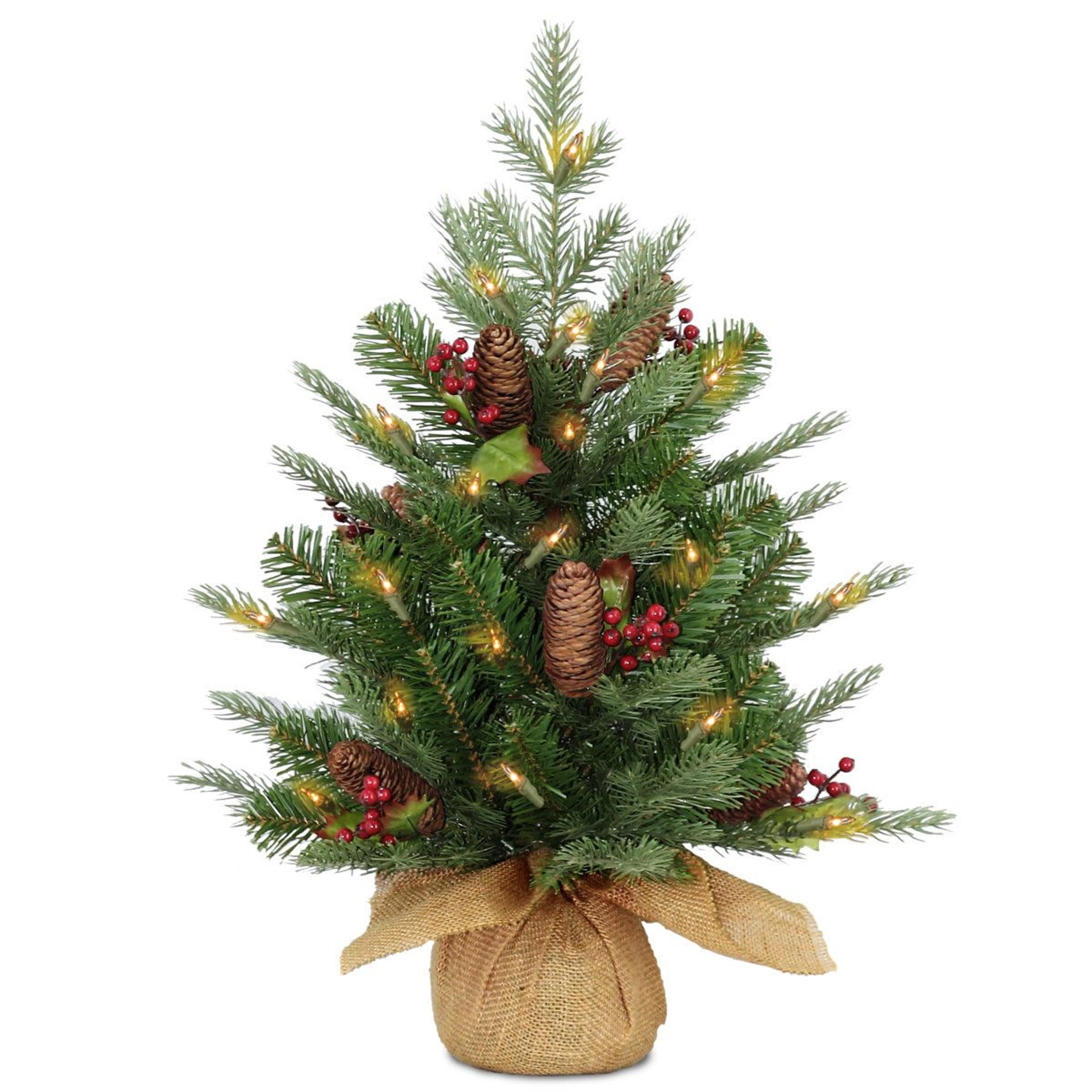 2 ft pre-lit artificial spruce christmas tree with 50 led lights and pinecones