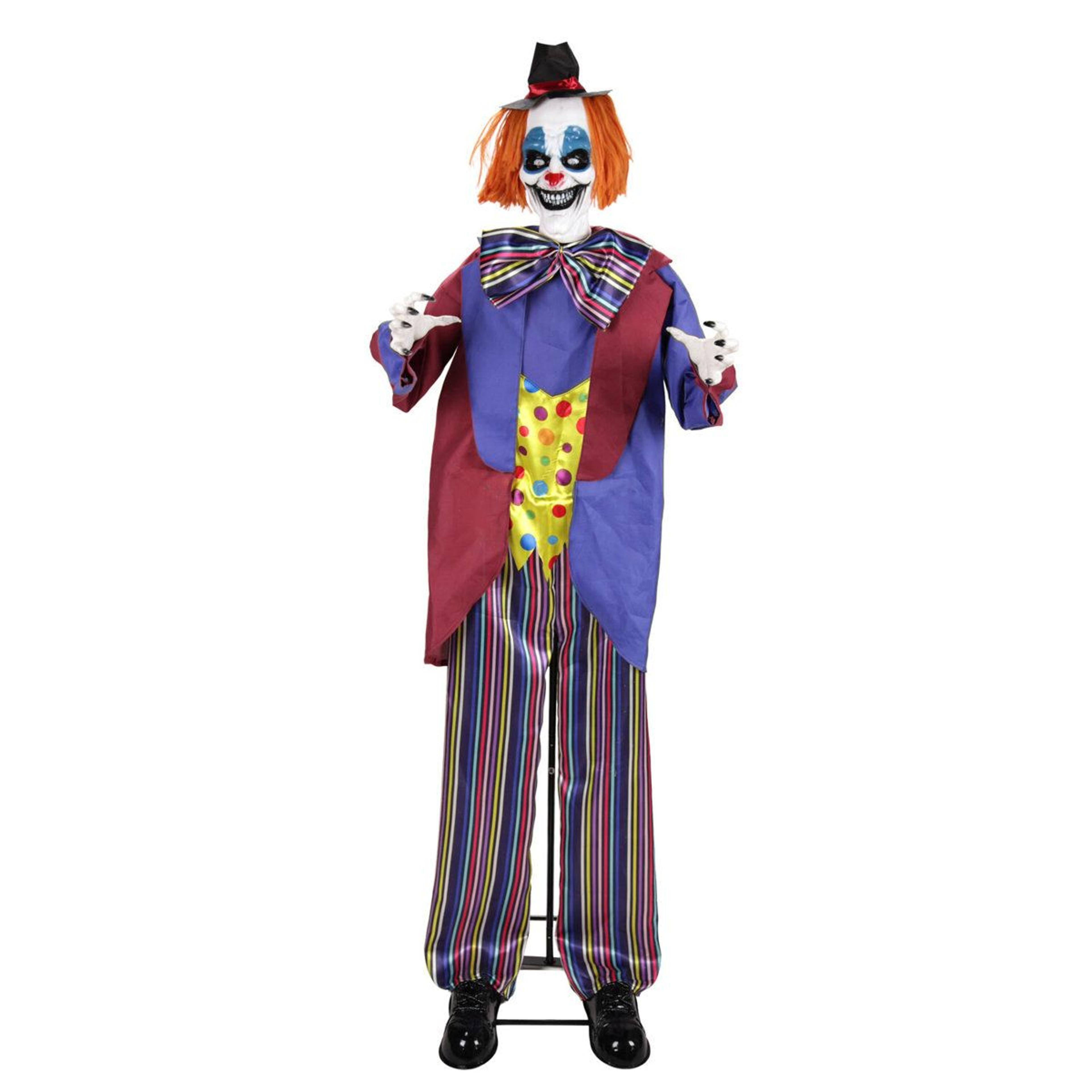 5 ft 11 in hanging animated clown halloween animatronic with moving head and led eyes