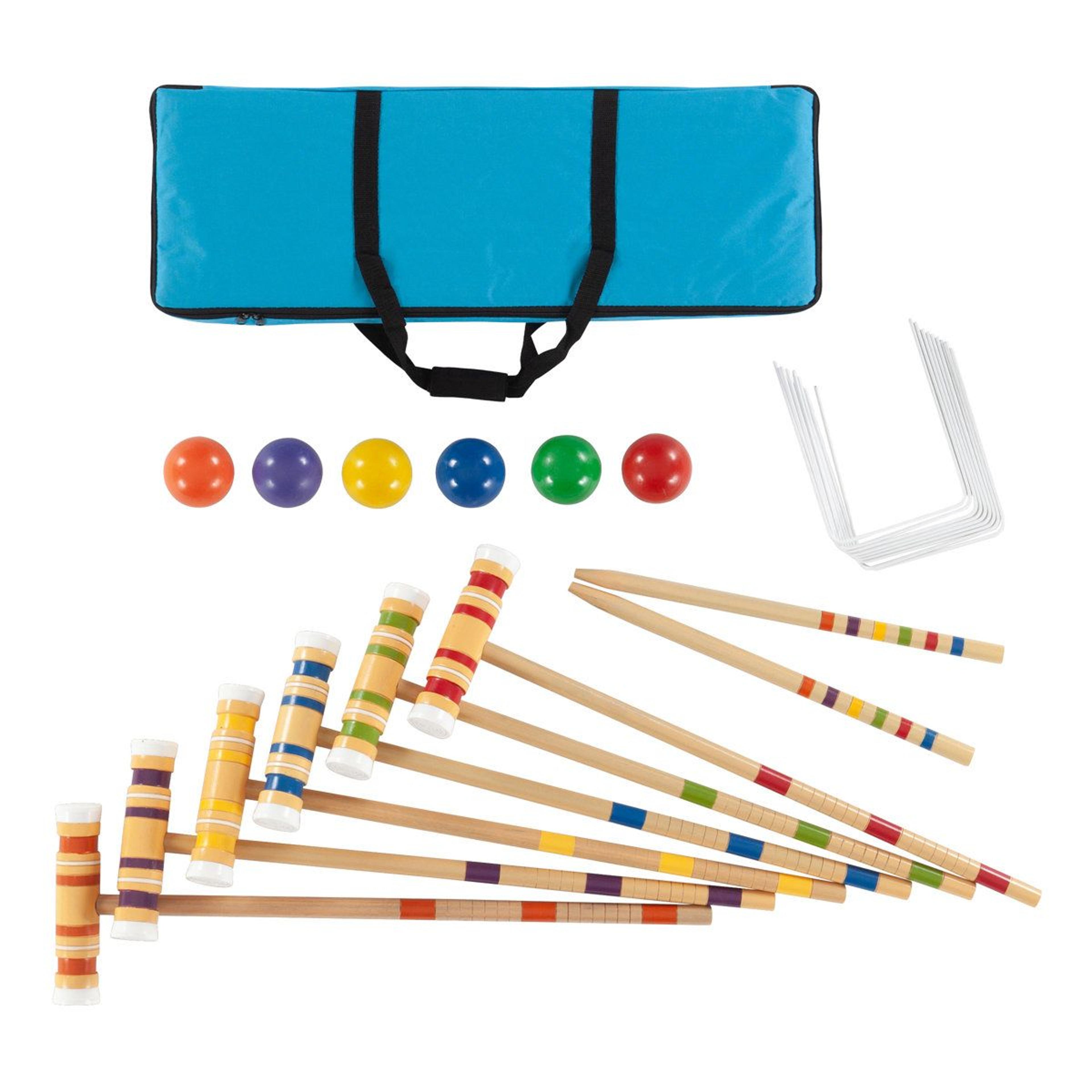 6-player croquet set with wood mallets and carrying case for outdoor lawn games