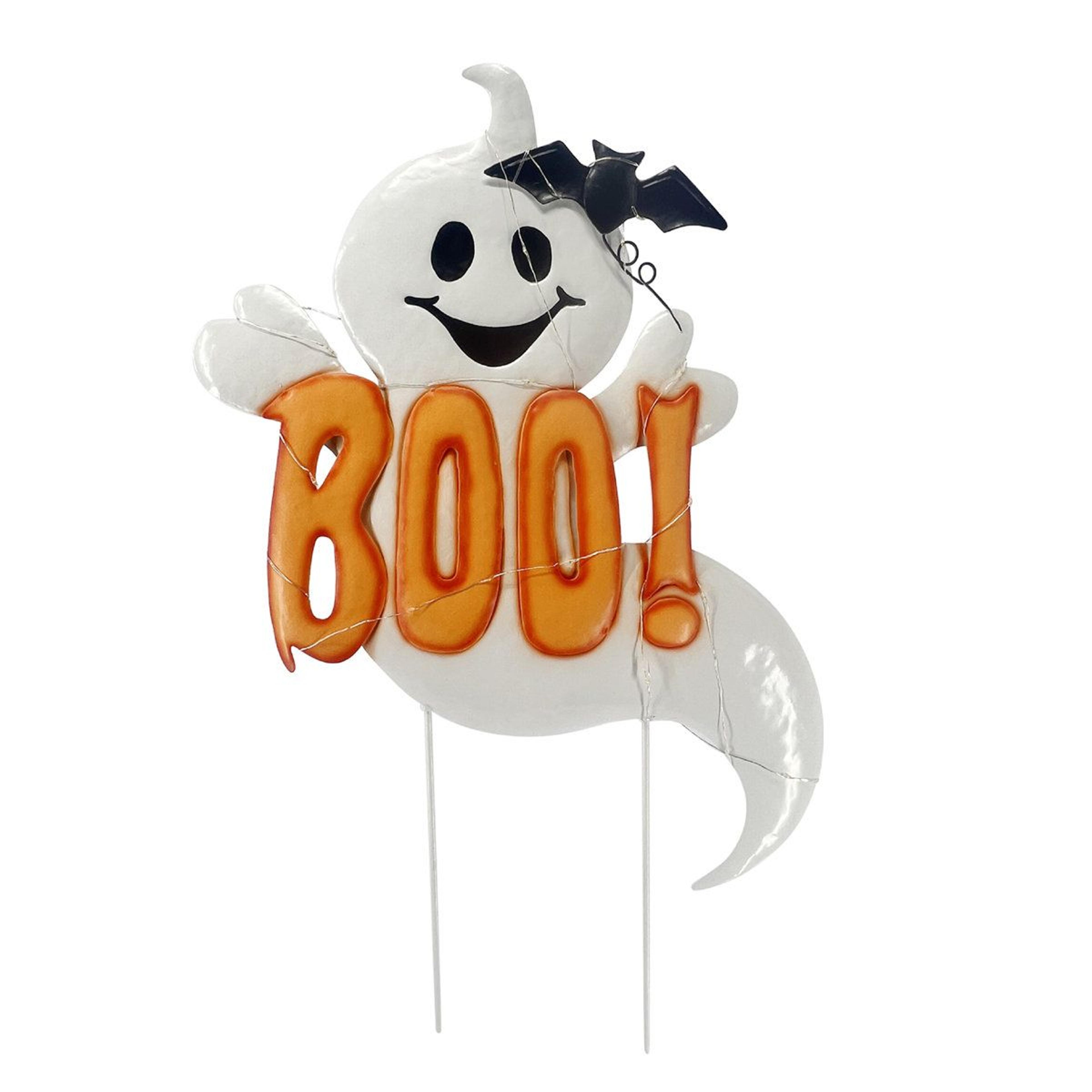 24-inch led happy halloween sign with ghosts and ground stake decoration