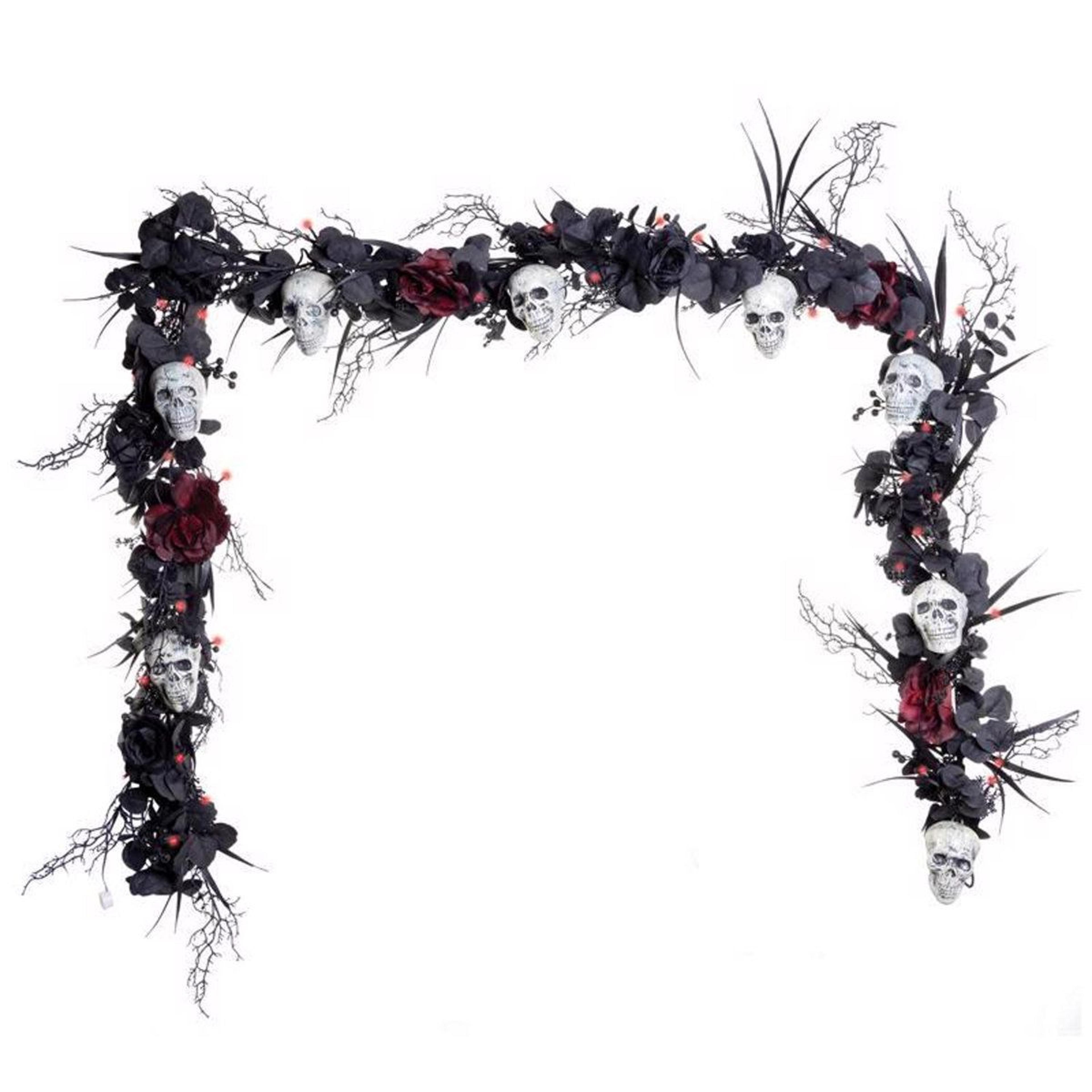 9 ft led skull garland with 50 red lights for gothic halloween decor