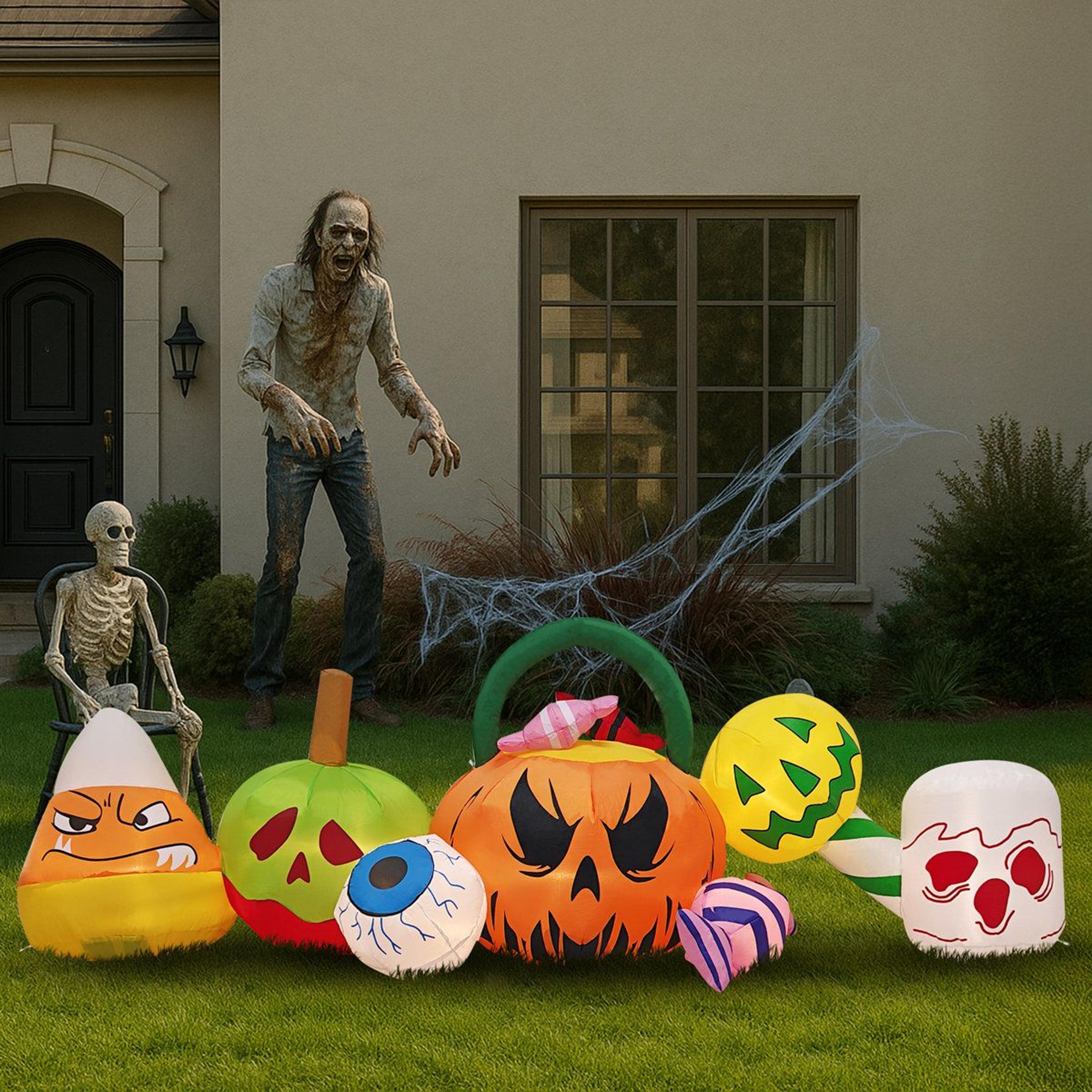 halloween inflatable pumpkin and ghost yard decoration with 7 warm white led lights