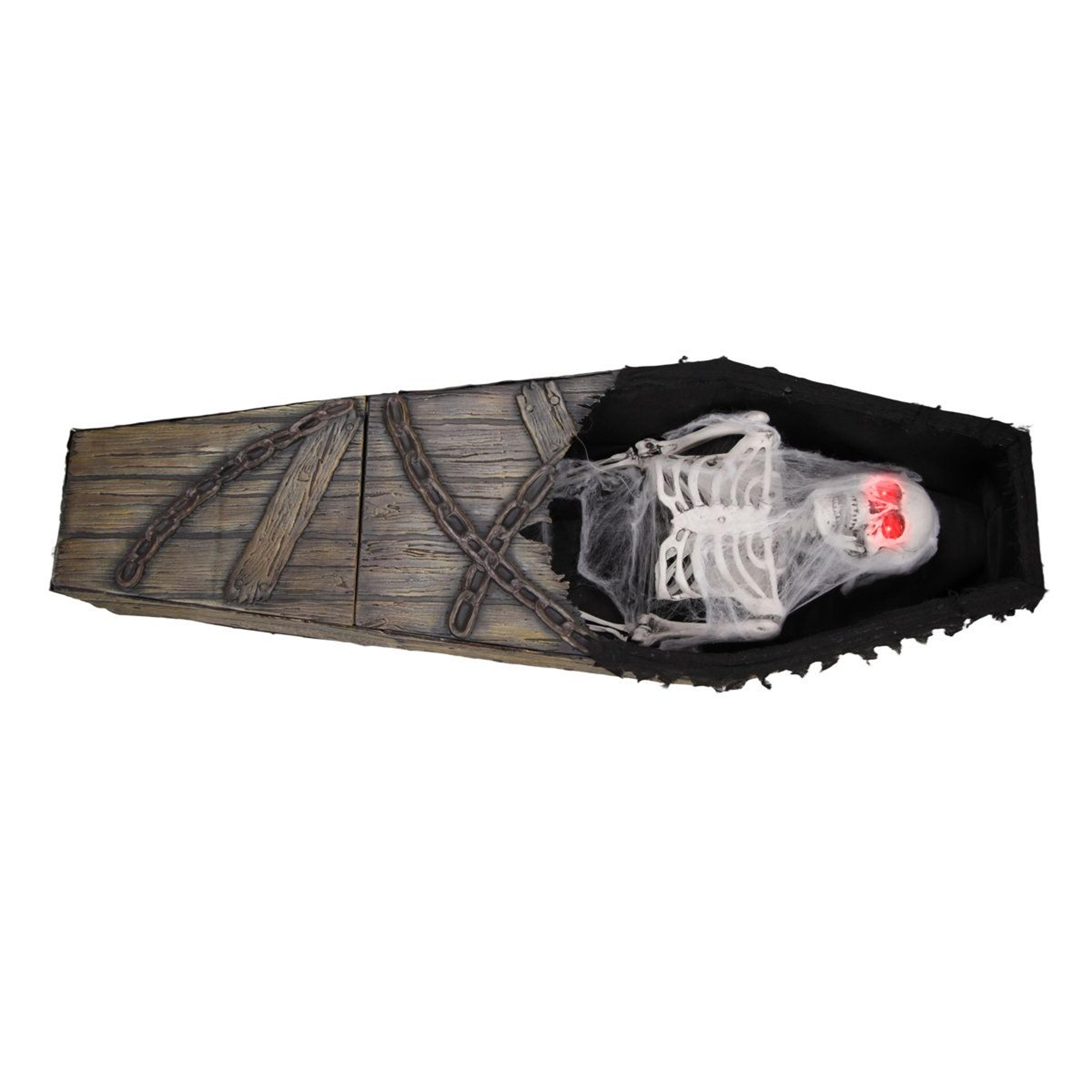 5 ft animated reaper in coffin halloween animatronic with rising motion and red led eyes