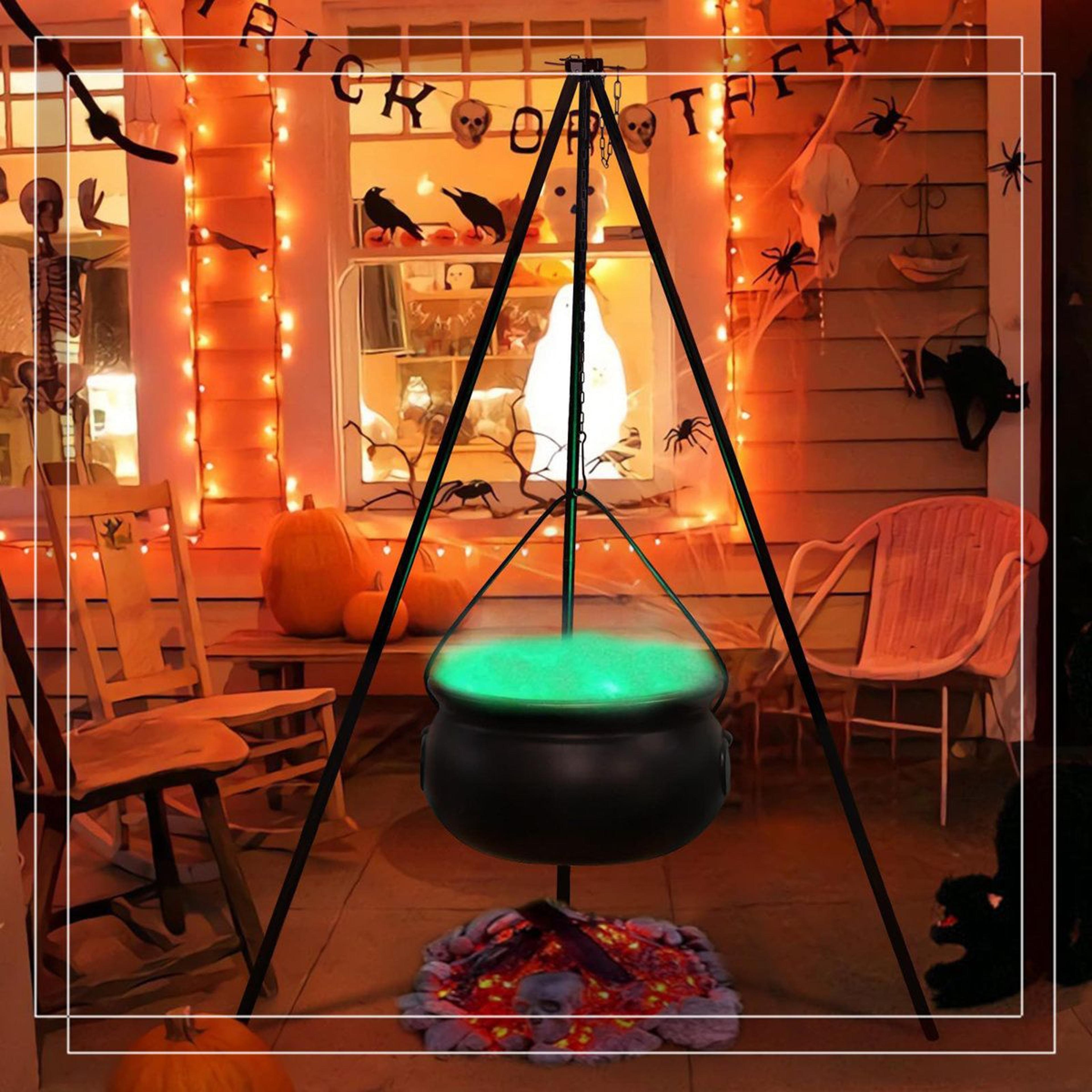 halloween witch cauldron with green lights and 54-inch tripod stand for outdoor decor