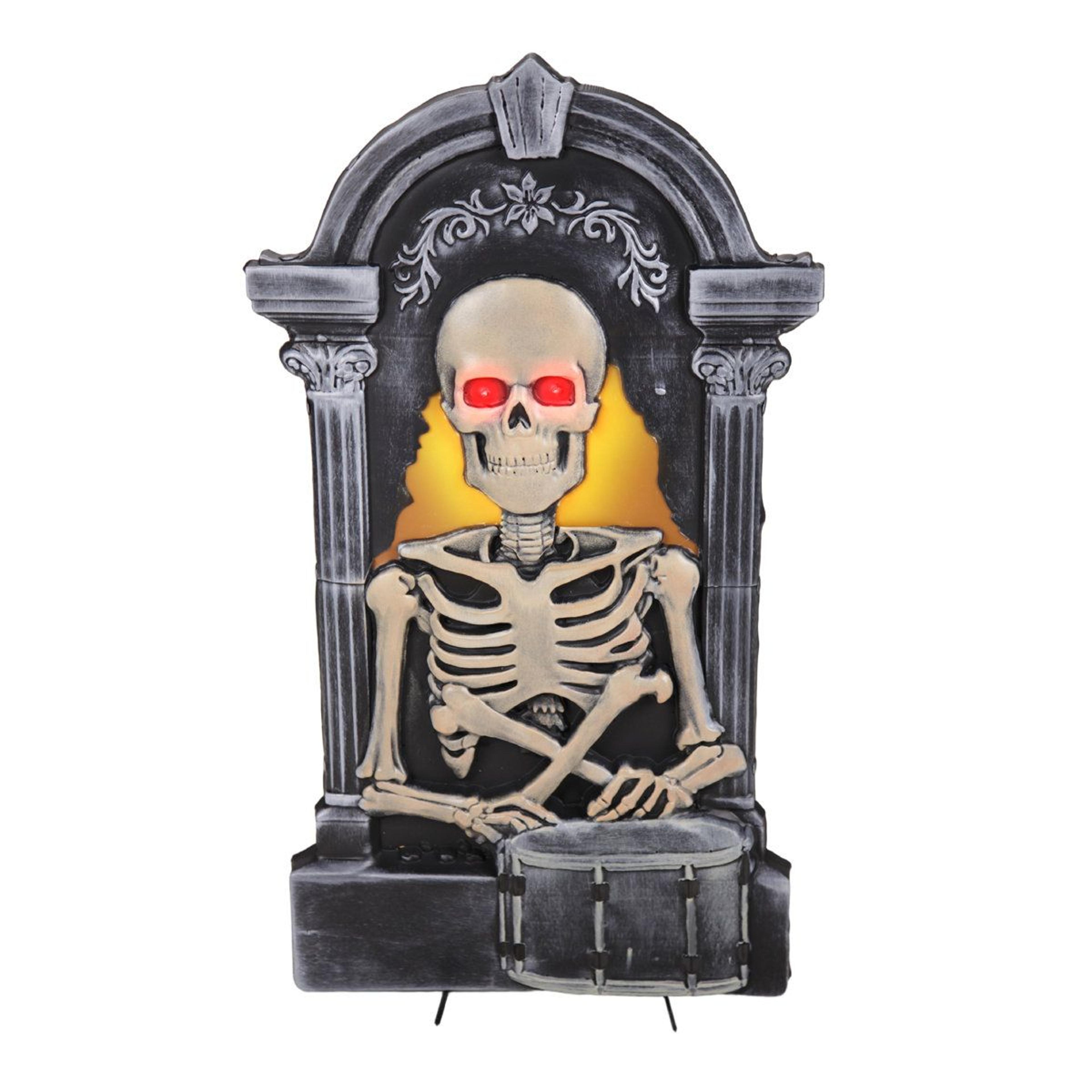 3 ft animated skeleton drummer halloween decoration with led eyes and sound