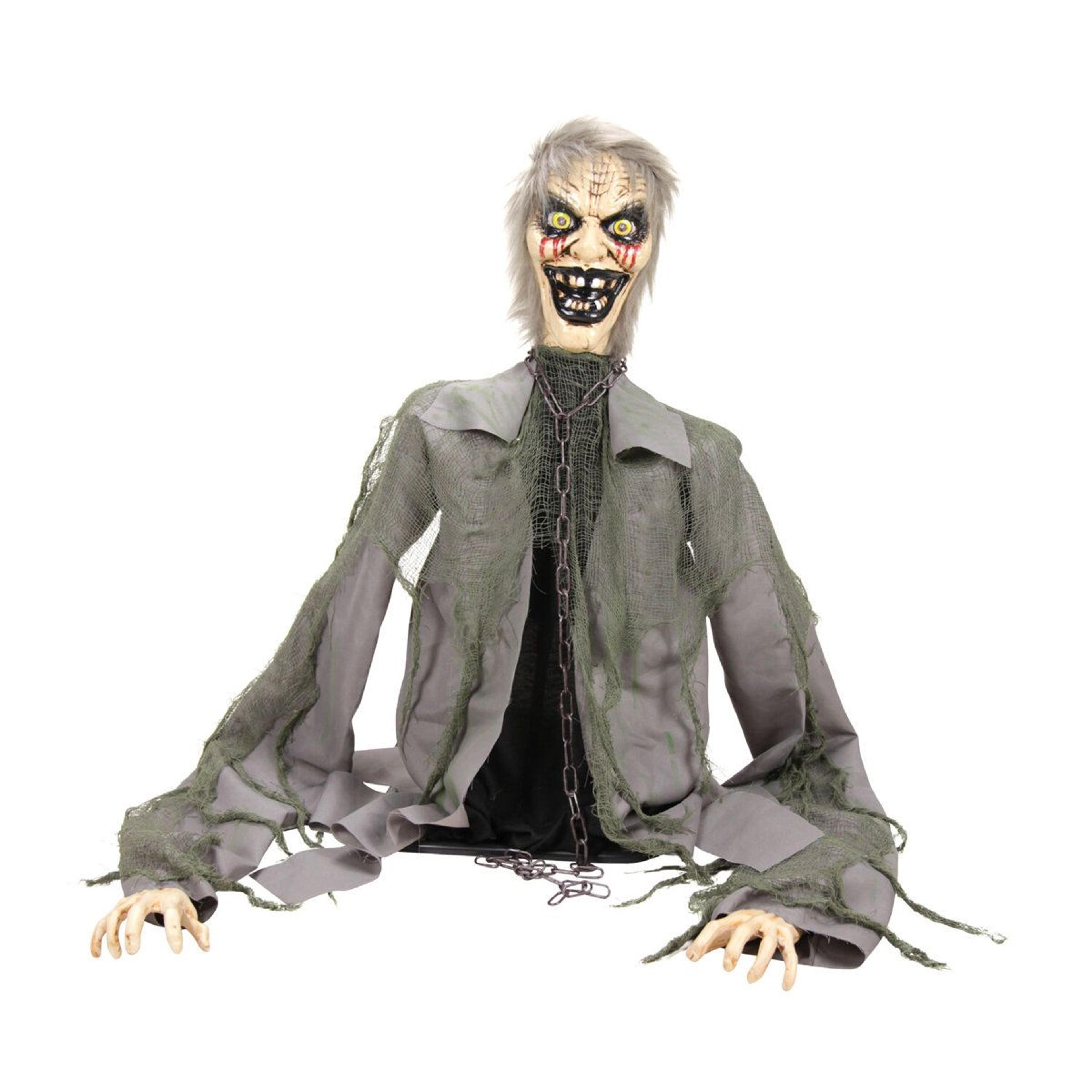 2.8 ft rising zombie halloween animatronic with sound activation and red led eyes