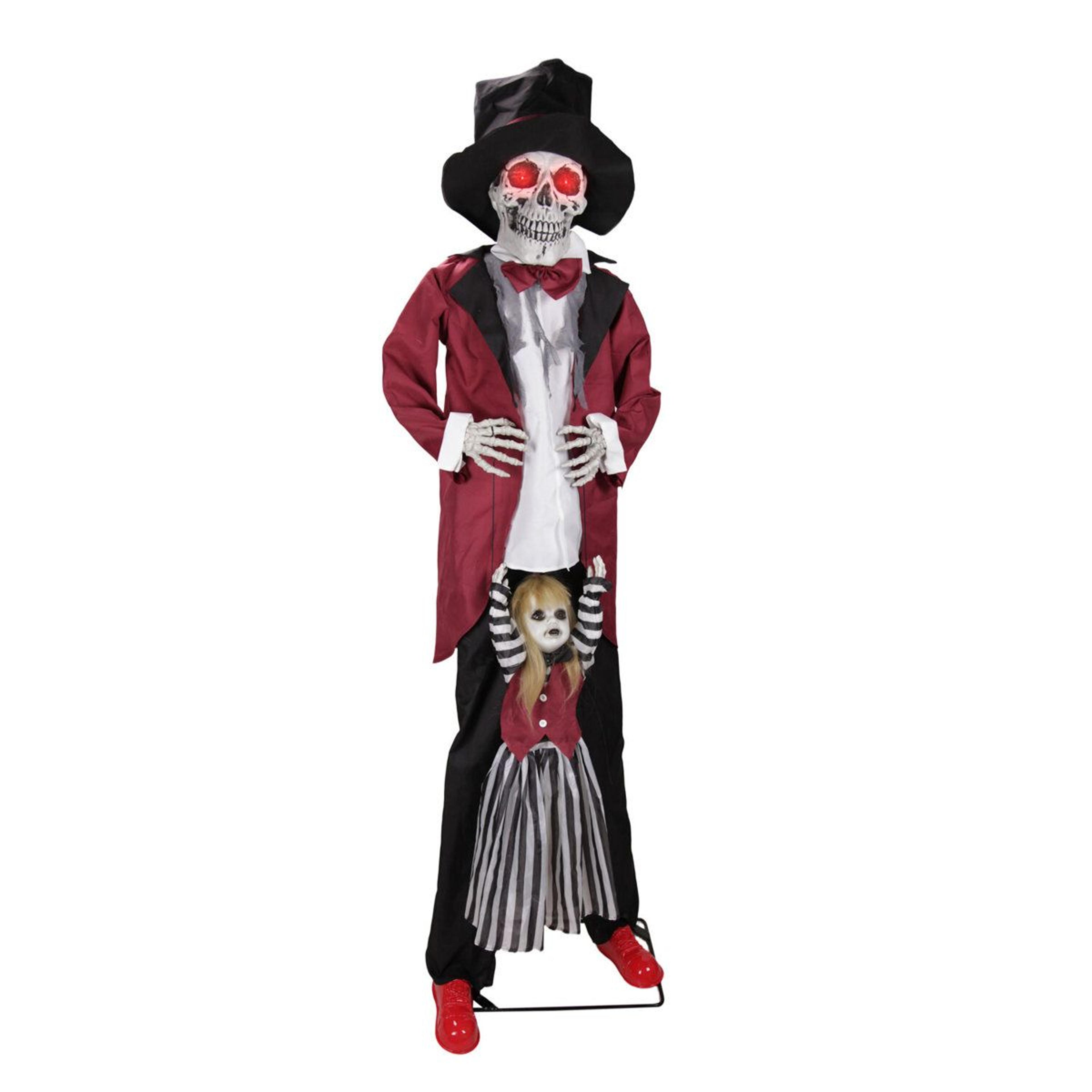 7.1 ft animated halloween stilt walker with swinging arms and red led eyes