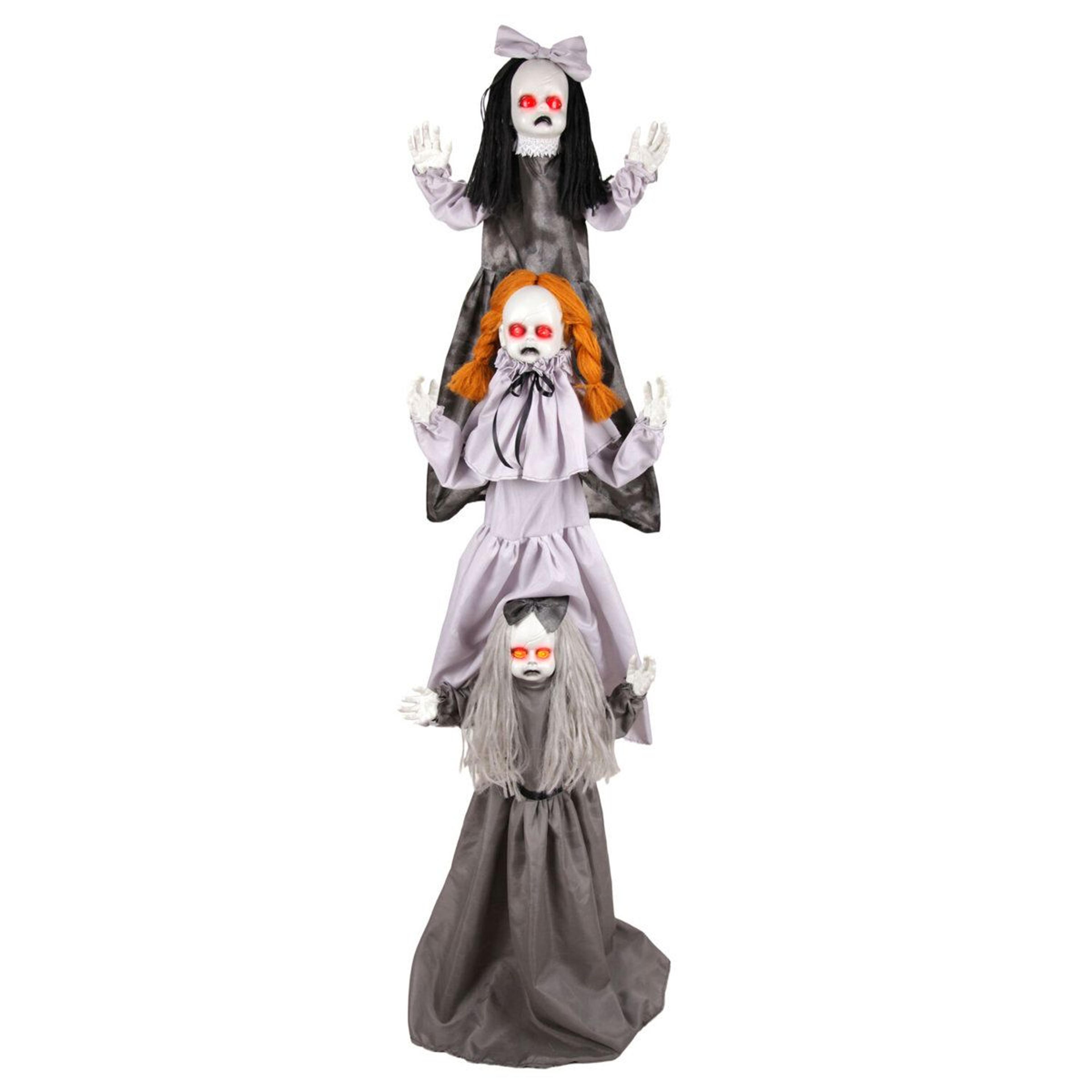 animated triple zombie girls halloween animatronic with moving head and red led eyes