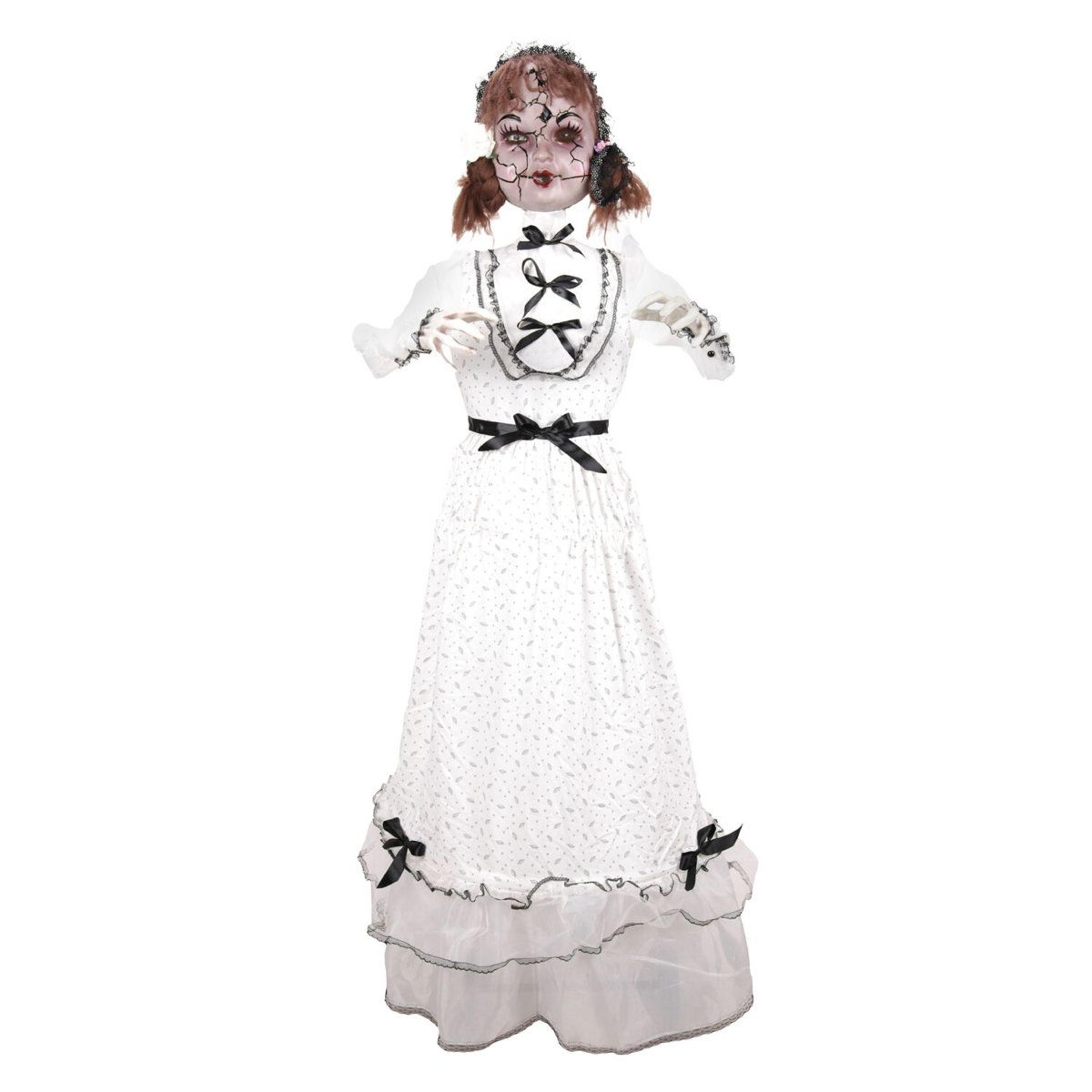 5.5 ft walking girl halloween animatronic with sound activation and red led eyes