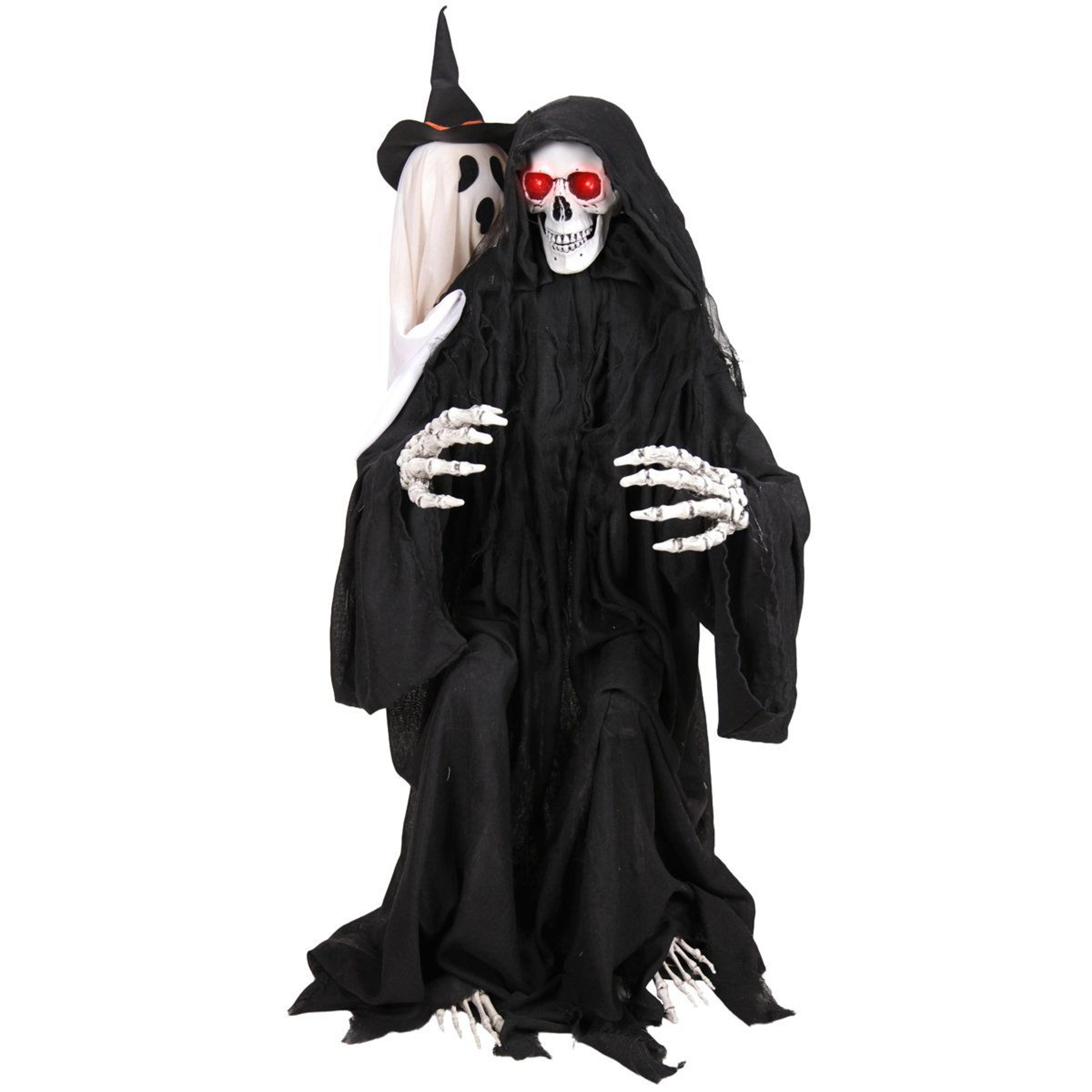 3.9 ft halloween reaper animatronic with moving ghost head and red led eyes
