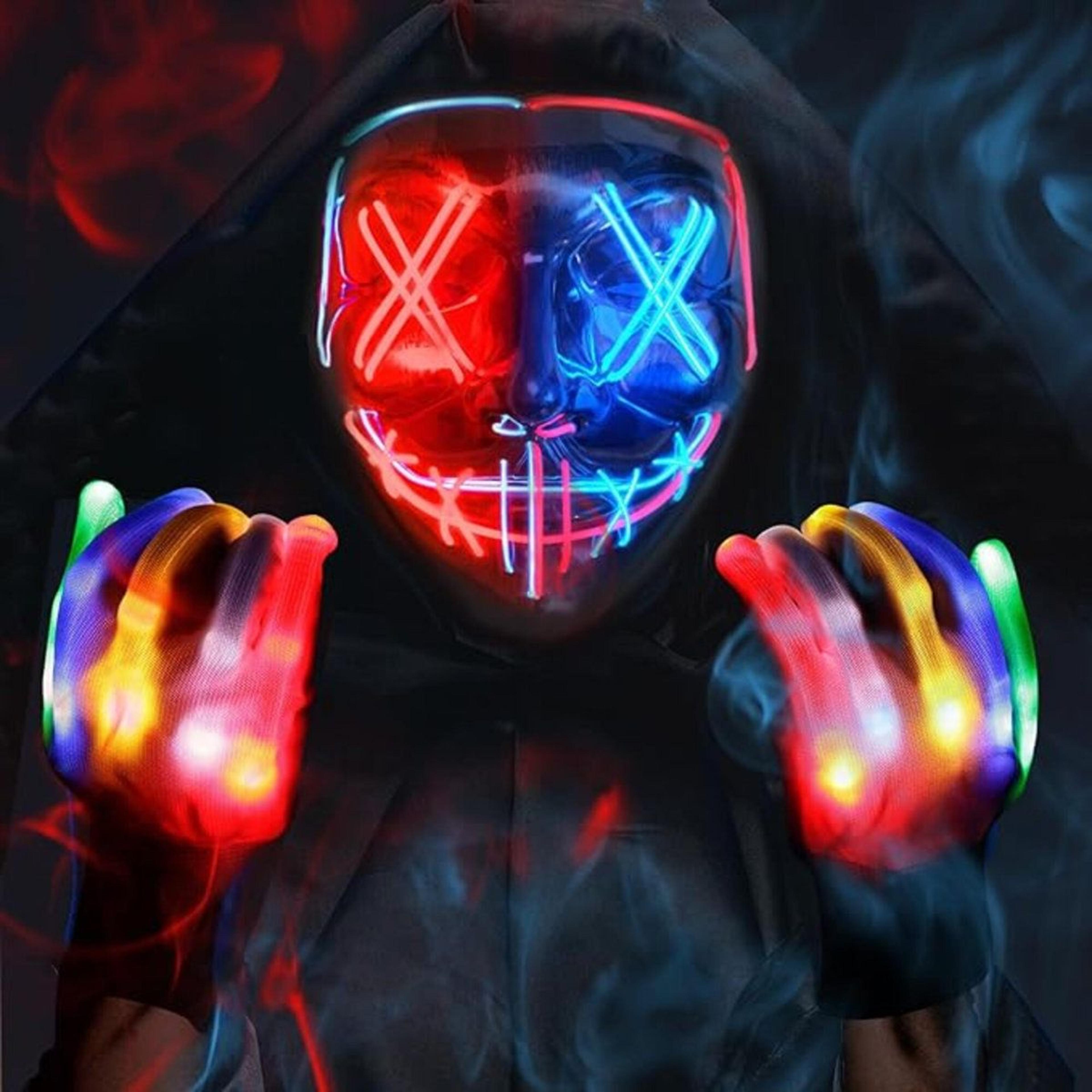 led halloween purge mask and glowing gloves set for scary cosplay costumes