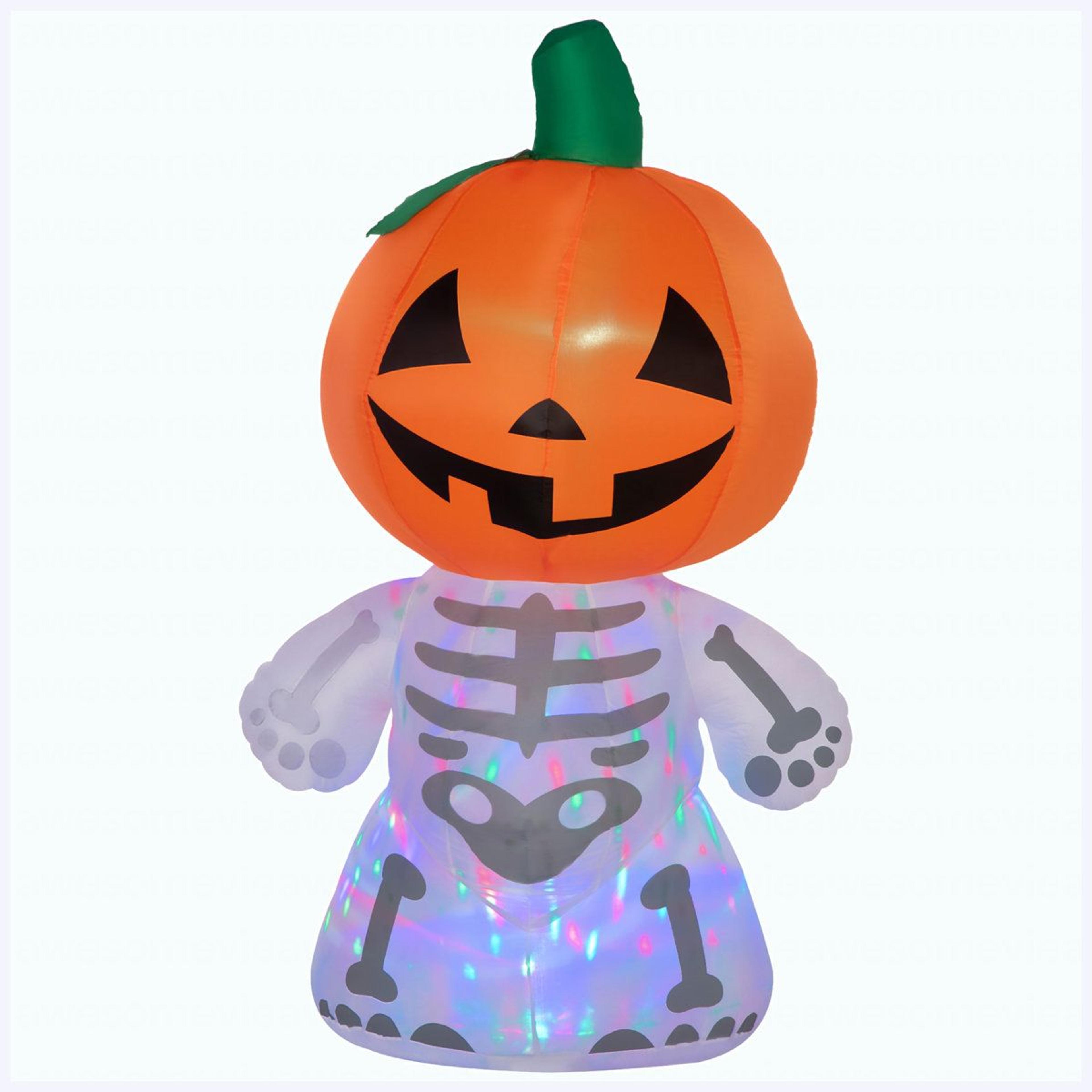 halloween inflatable skeleton ghost with pumpkin head and led lights for outdoor yard decor