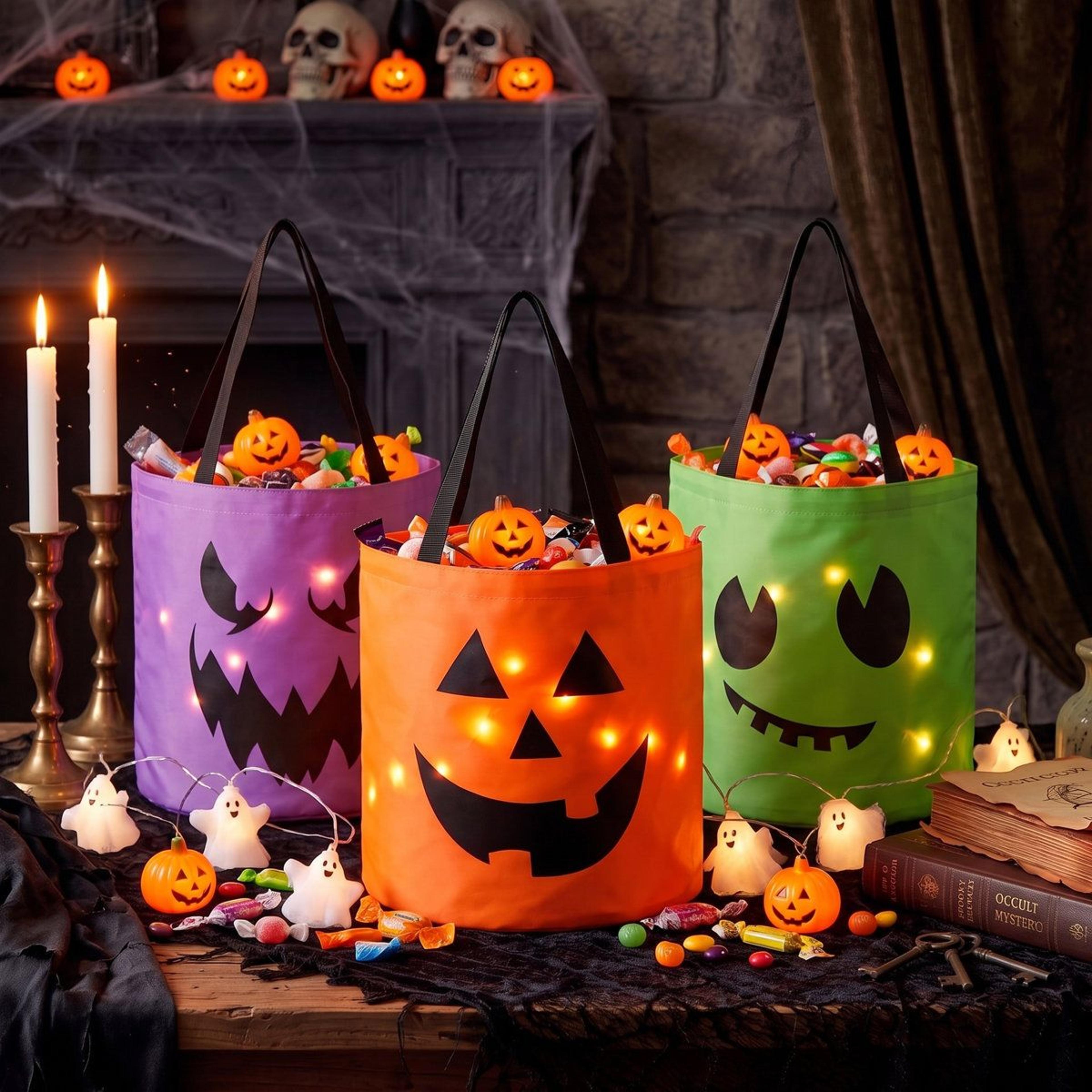 halloween led light pumpkin bucket decoration in multicolor polyester
