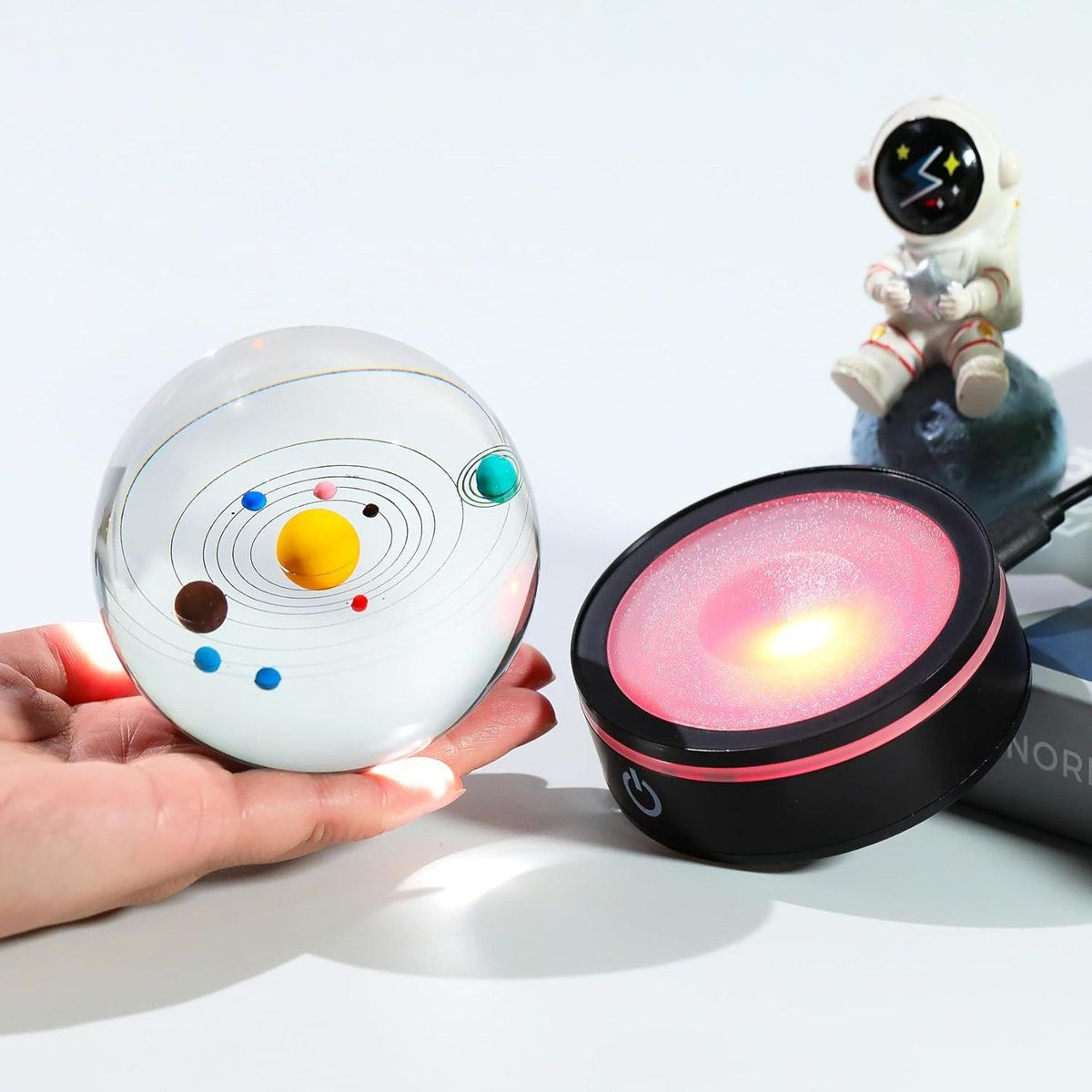 3d solar system crystal ball with color-changing led light base – 80mm