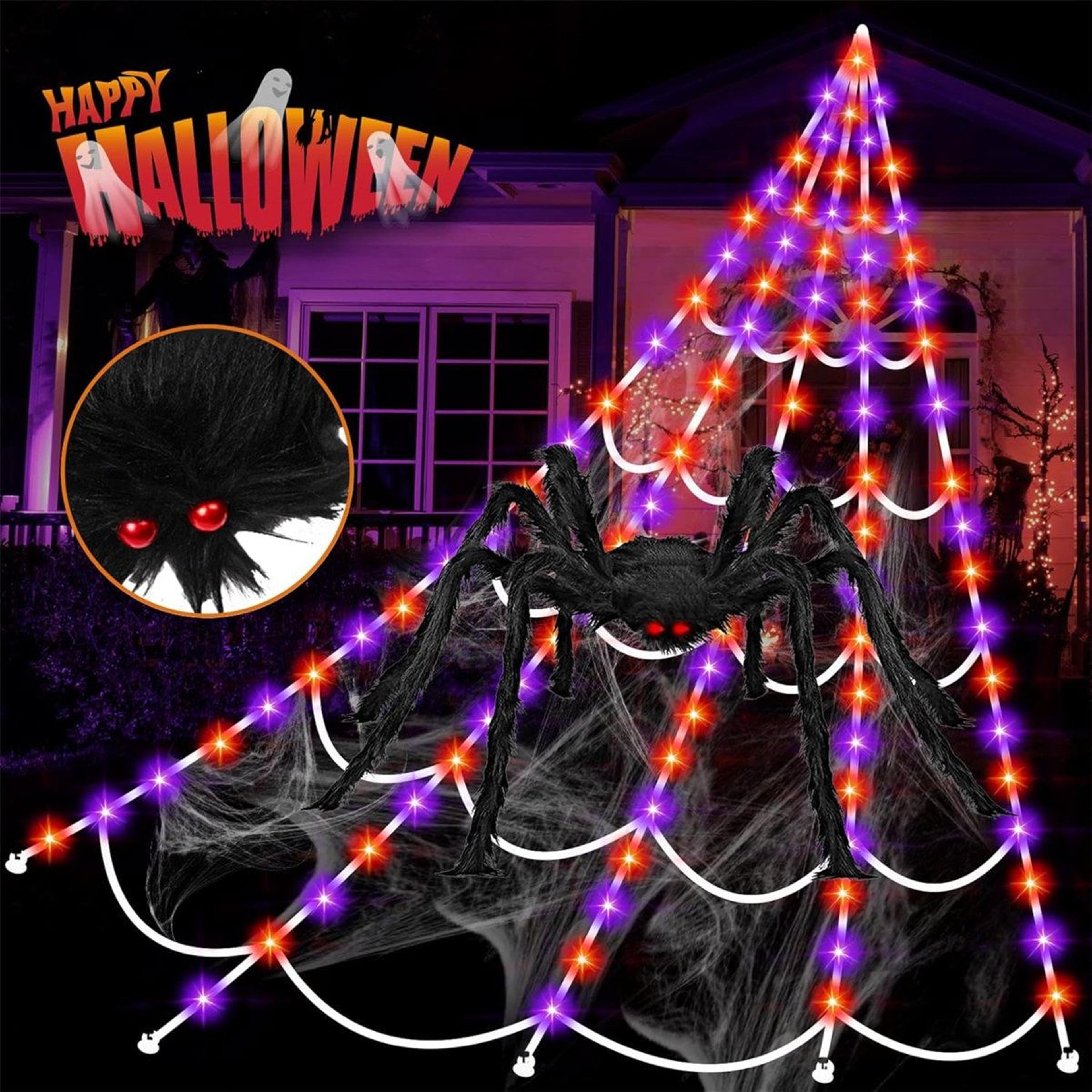 16.4 ft halloween spider web led lights with 200 leds and 8 lighting modes