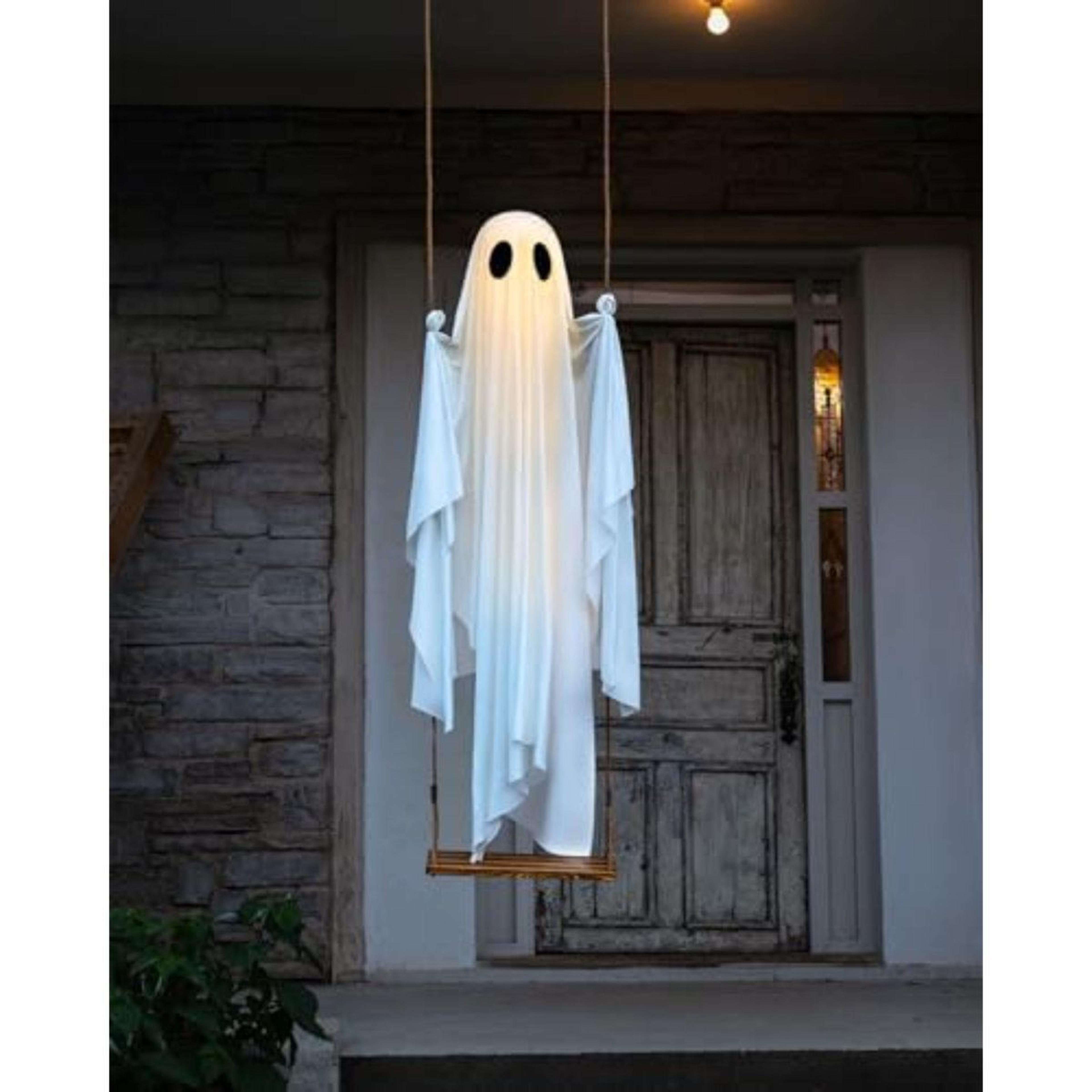 5 ft hanging halloween ghost decoration with led string lights and remote timer