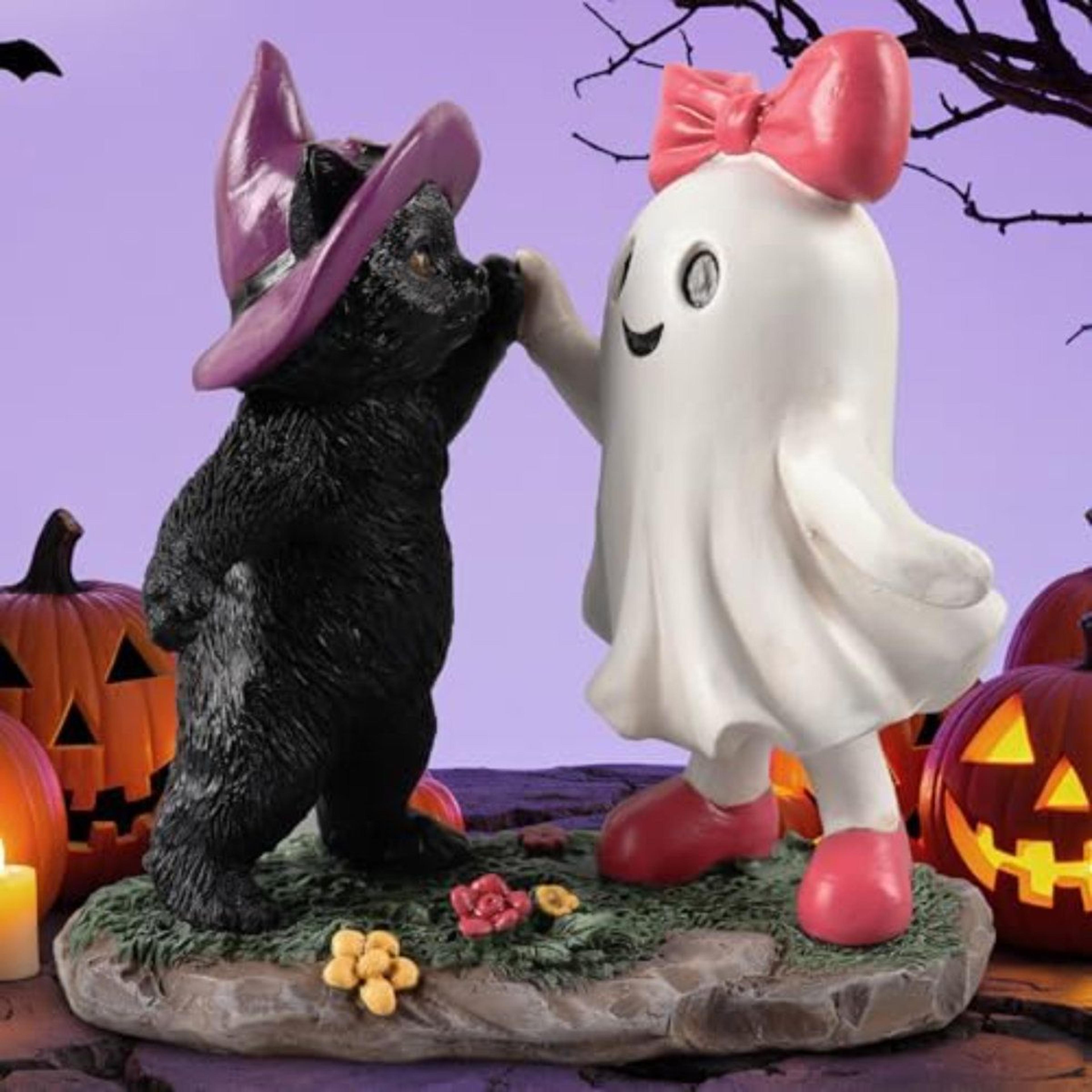 halloween ghost and black cat figurine – cute resin tabletop and desk decoration