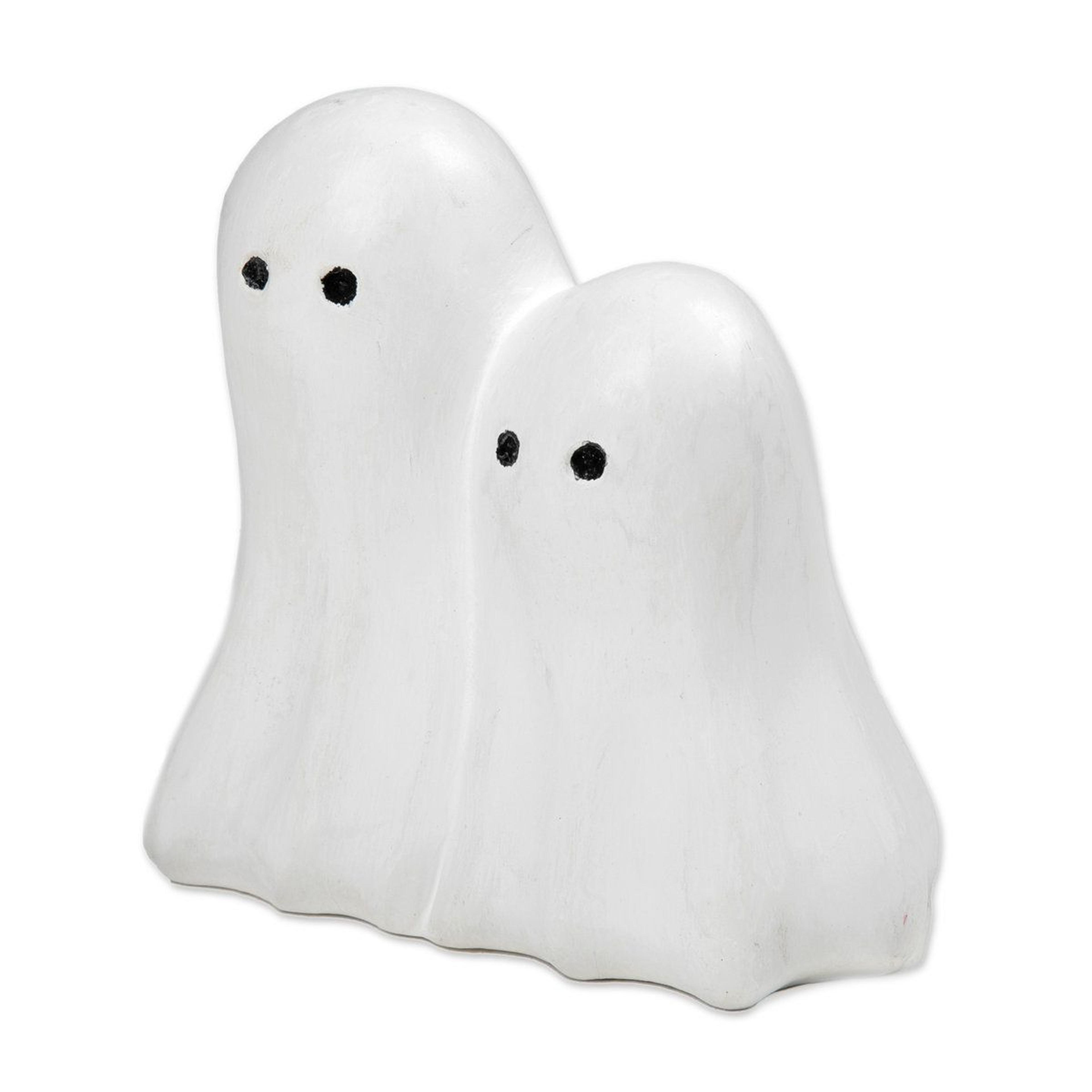 handmade twinning ghosts wood sculpture – hand-painted halloween tabletop decor