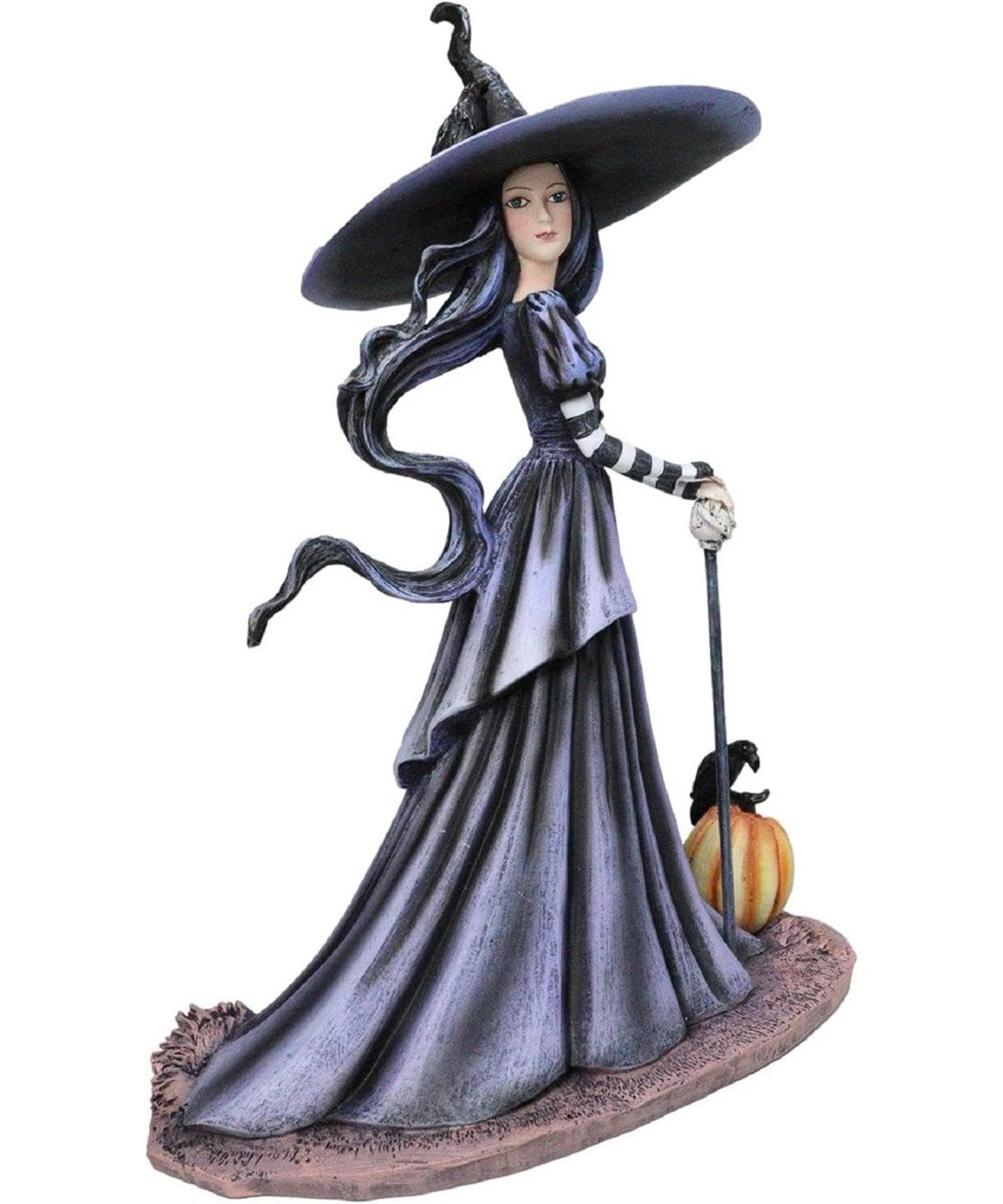 halloween gothic witch figurine ravenspell crow and pumpkin resin statue