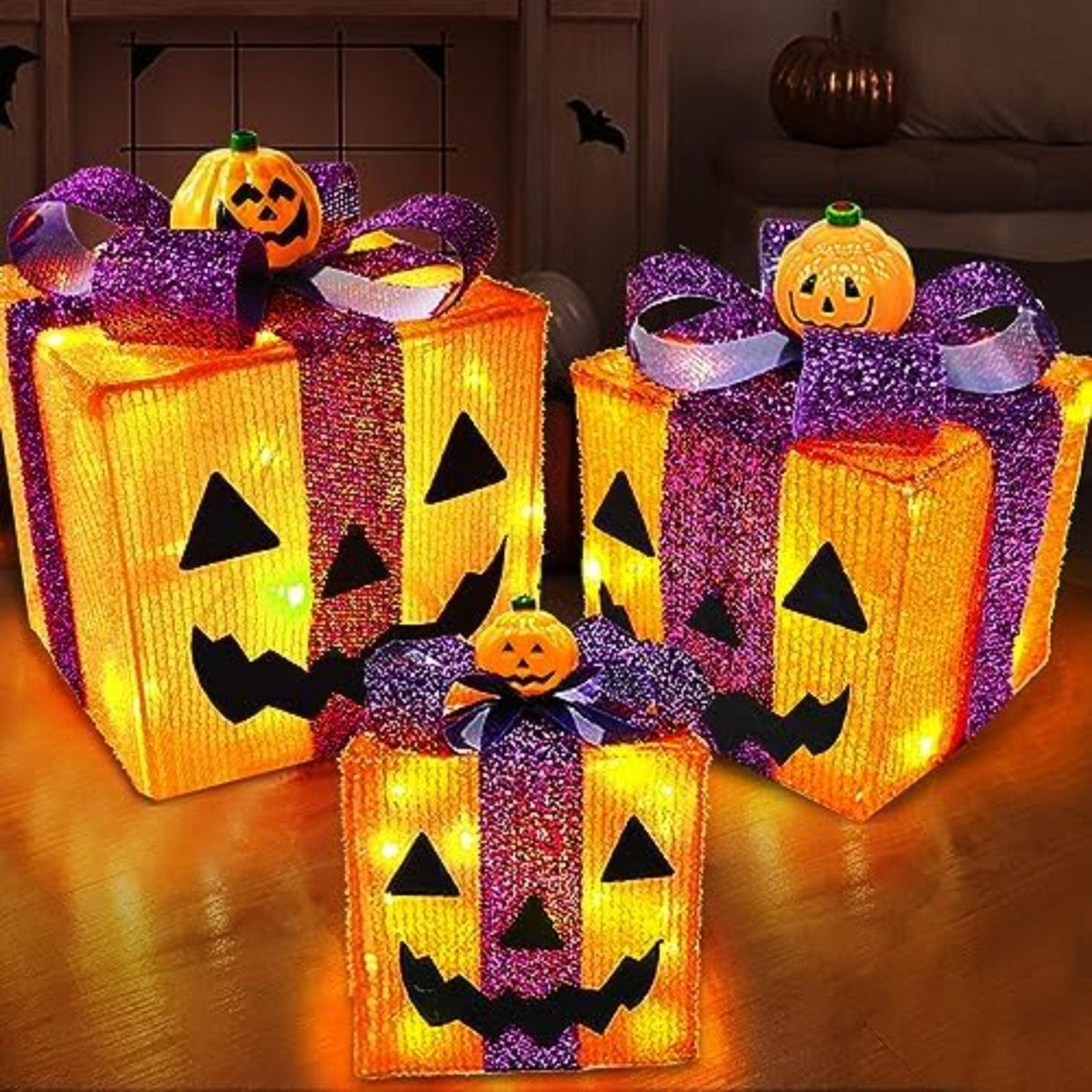 lighted halloween pumpkin gift box decorations with 60 led lights and 8 lighting modes