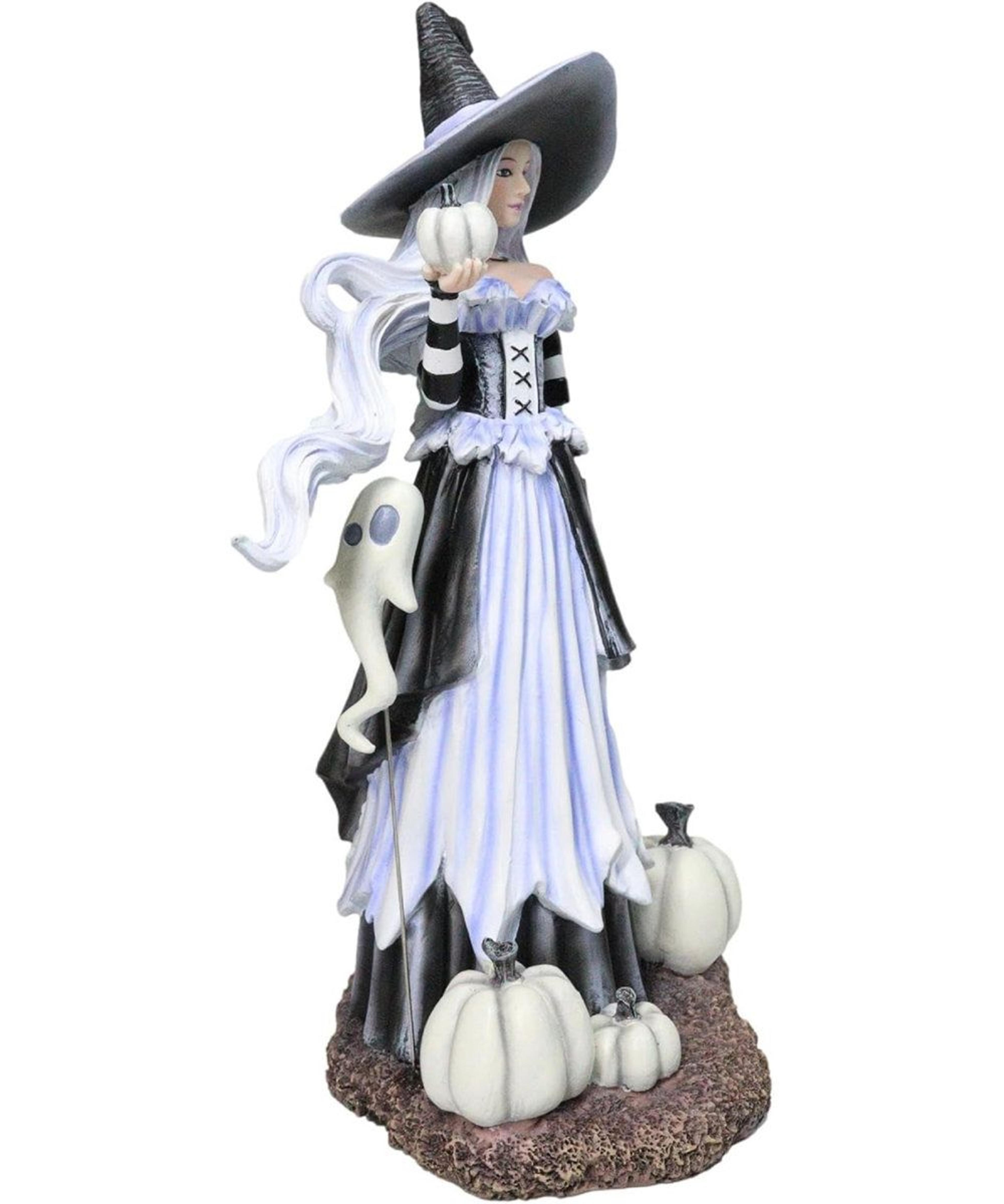 ghost pumpkin witch figurine – hand-painted resin halloween fantasy statue