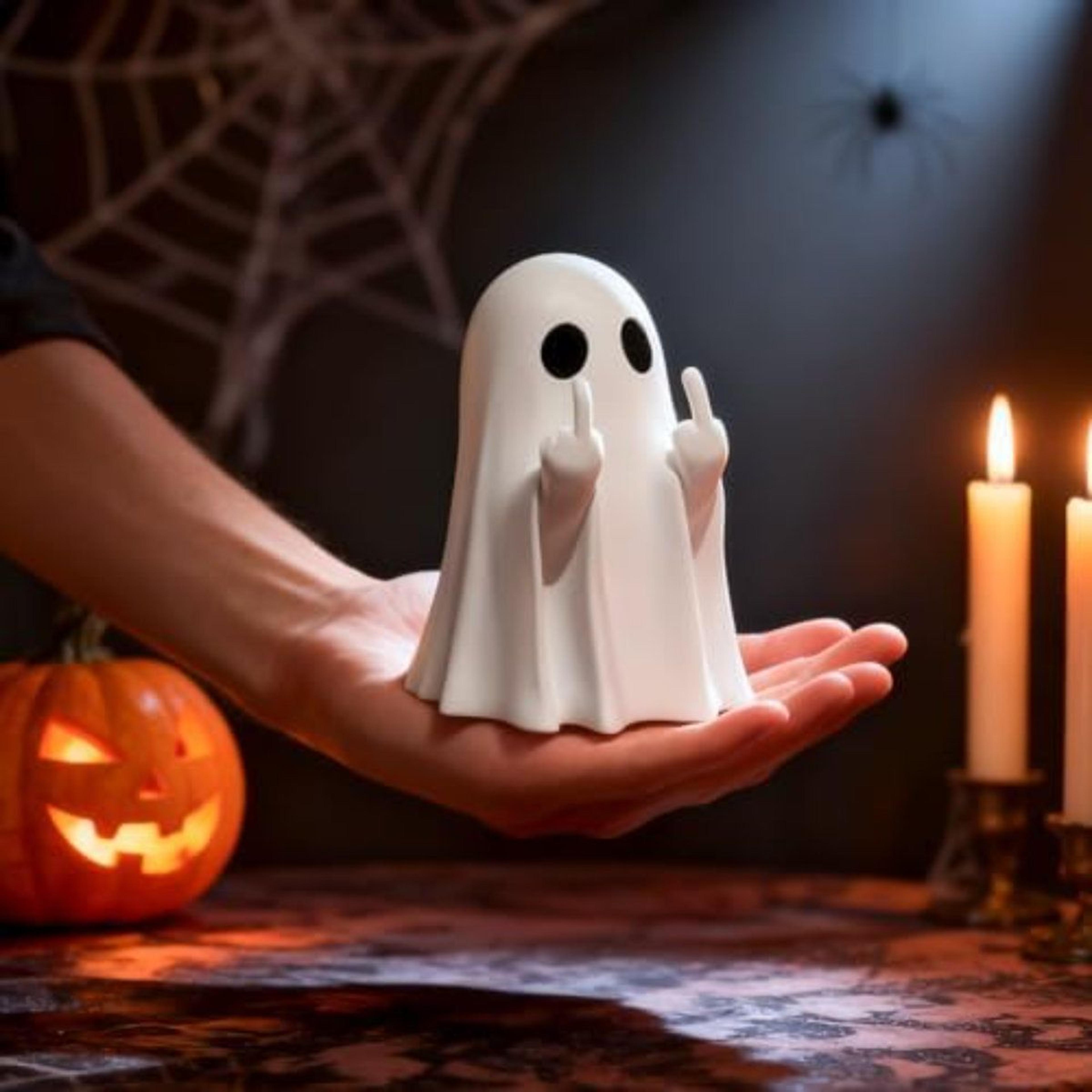 halloween ghost figurine with bat balloon – cute spooky indoor tabletop decoration