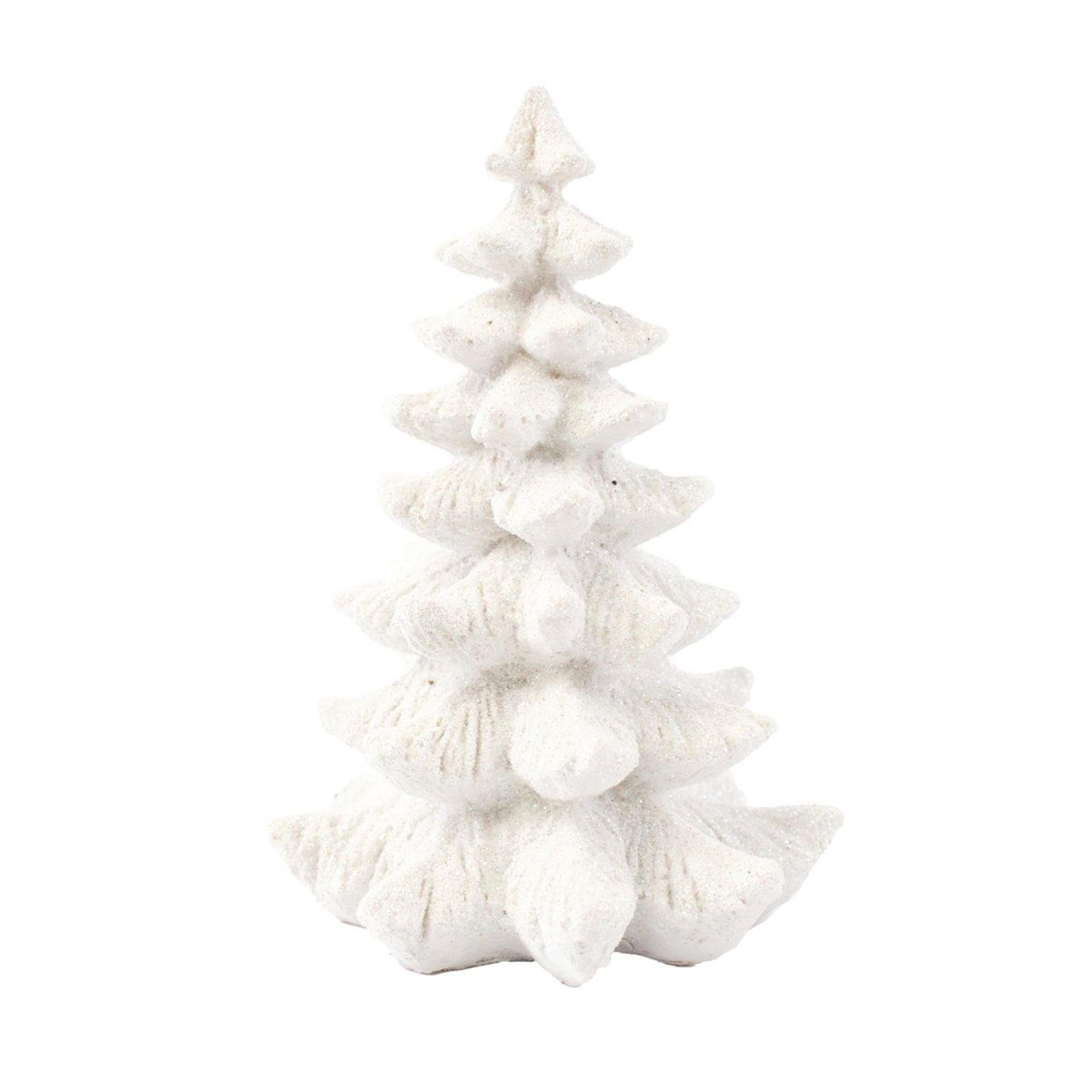 white glitter christmas tree figurine – mini resin holiday village decoration