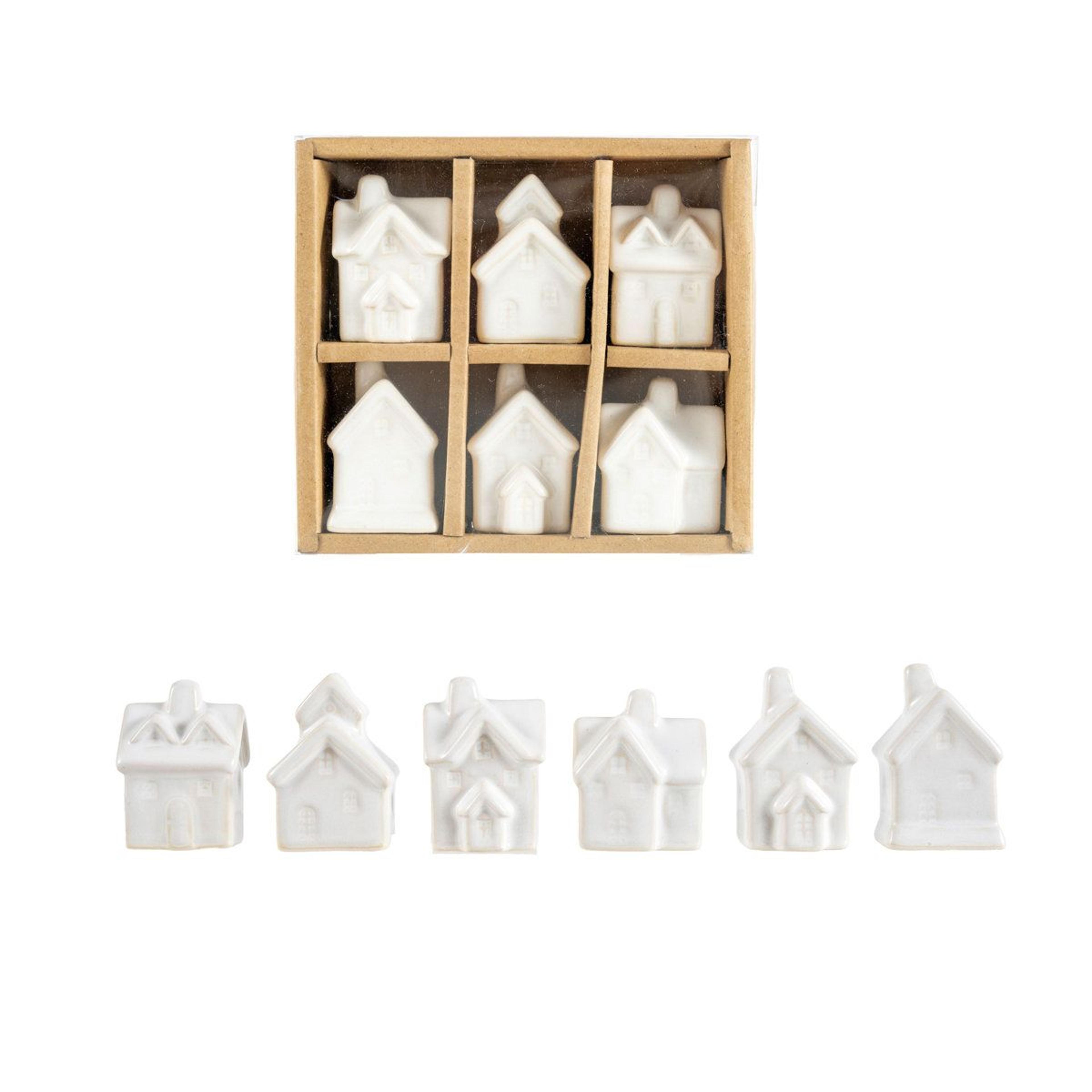 white stoneware house ornaments set of 6 – miniature ceramic village decorations