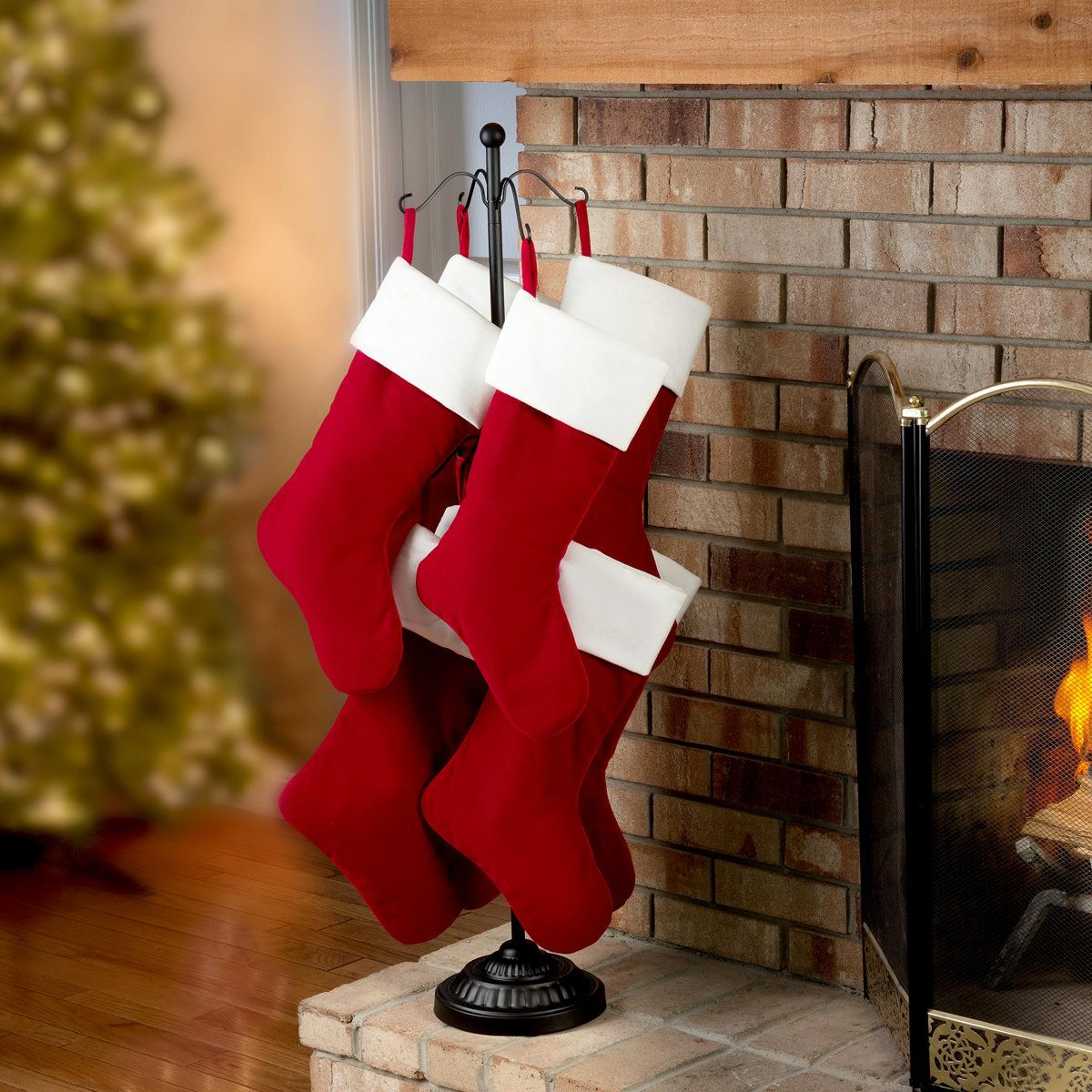 adjustable christmas stocking holder tree with hooks for floor or tabletop