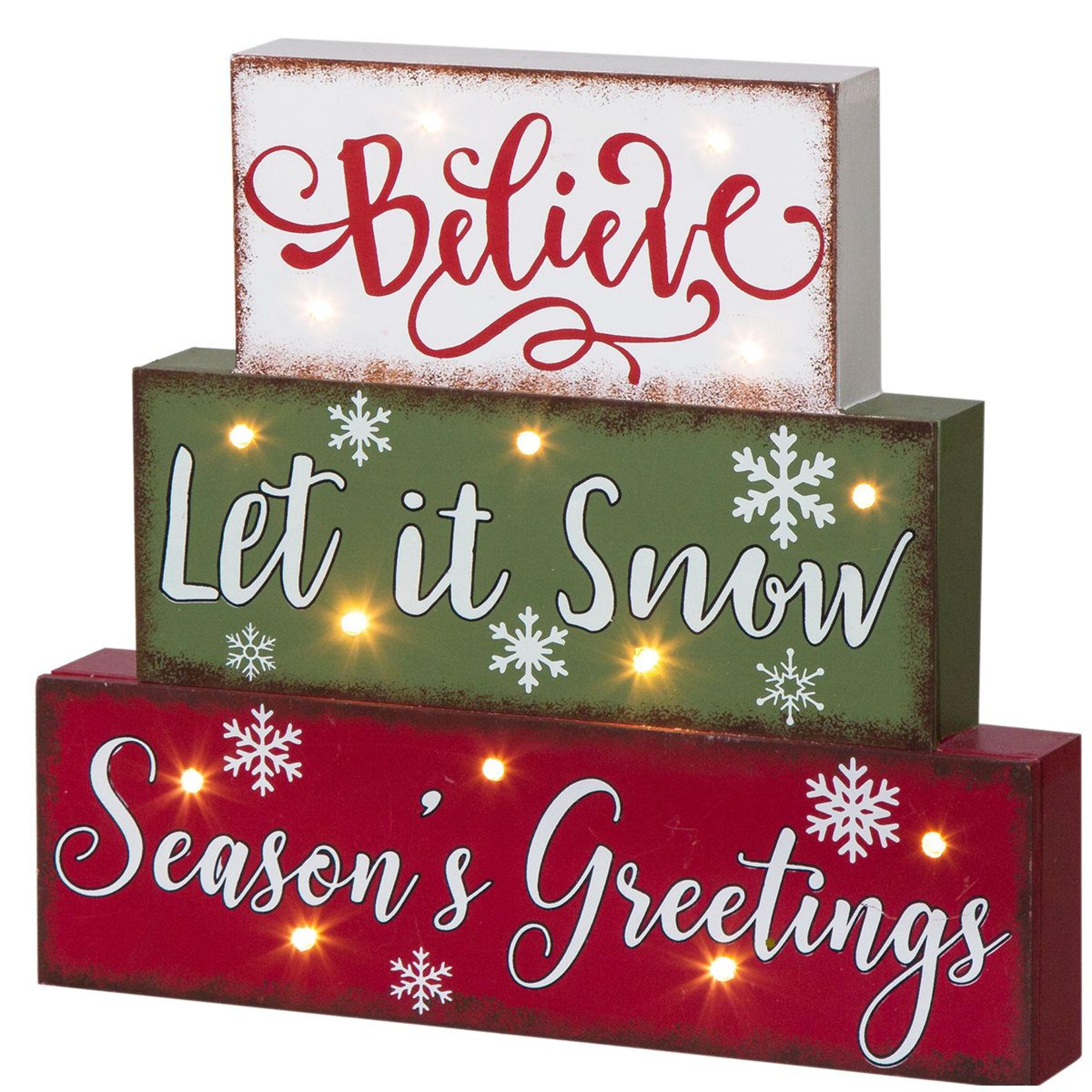 led lighted wooden christmas word sign with 14 bulbs – holiday tabletop decoration