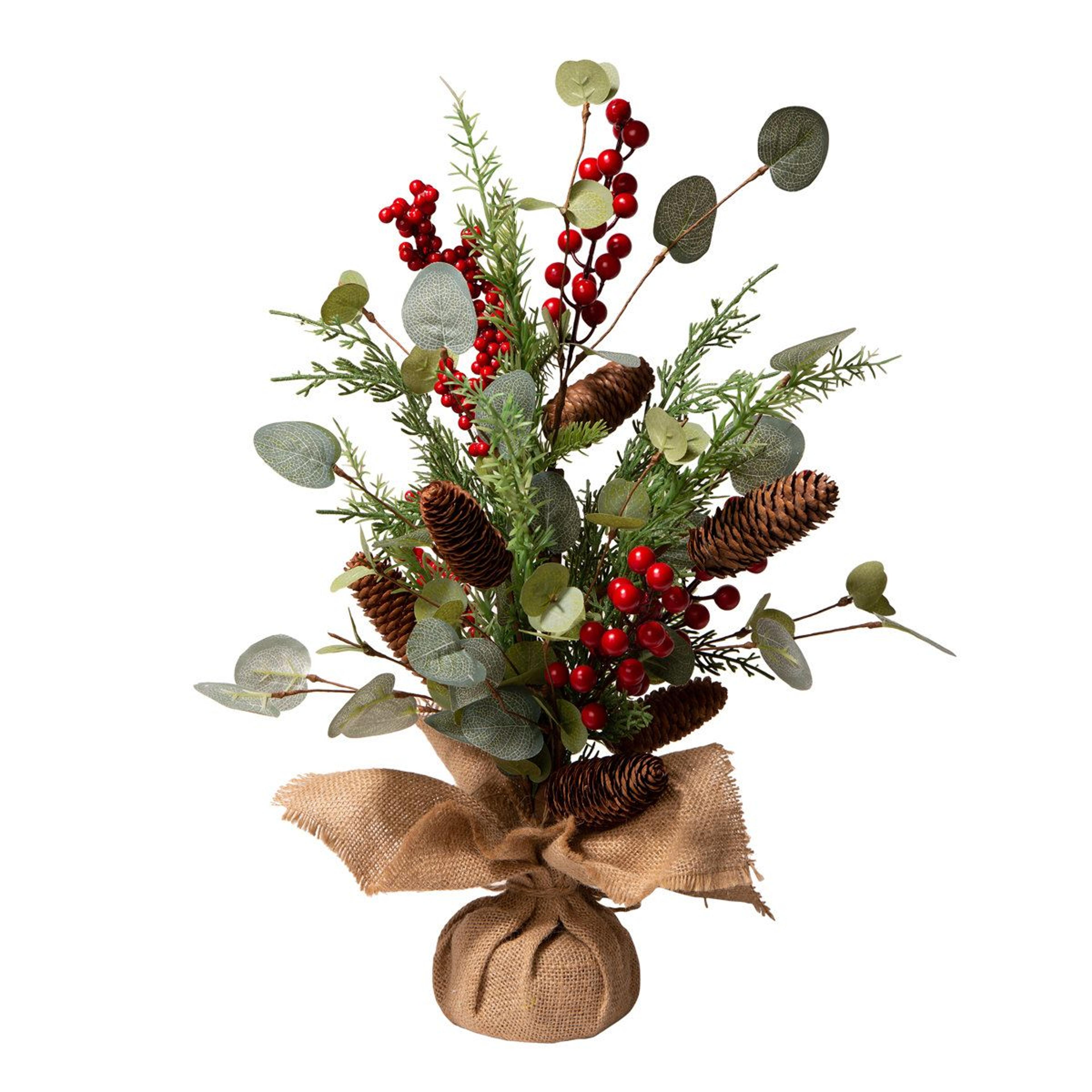 20-inch christmas tabletop tree with red berries pinecones and burlap base