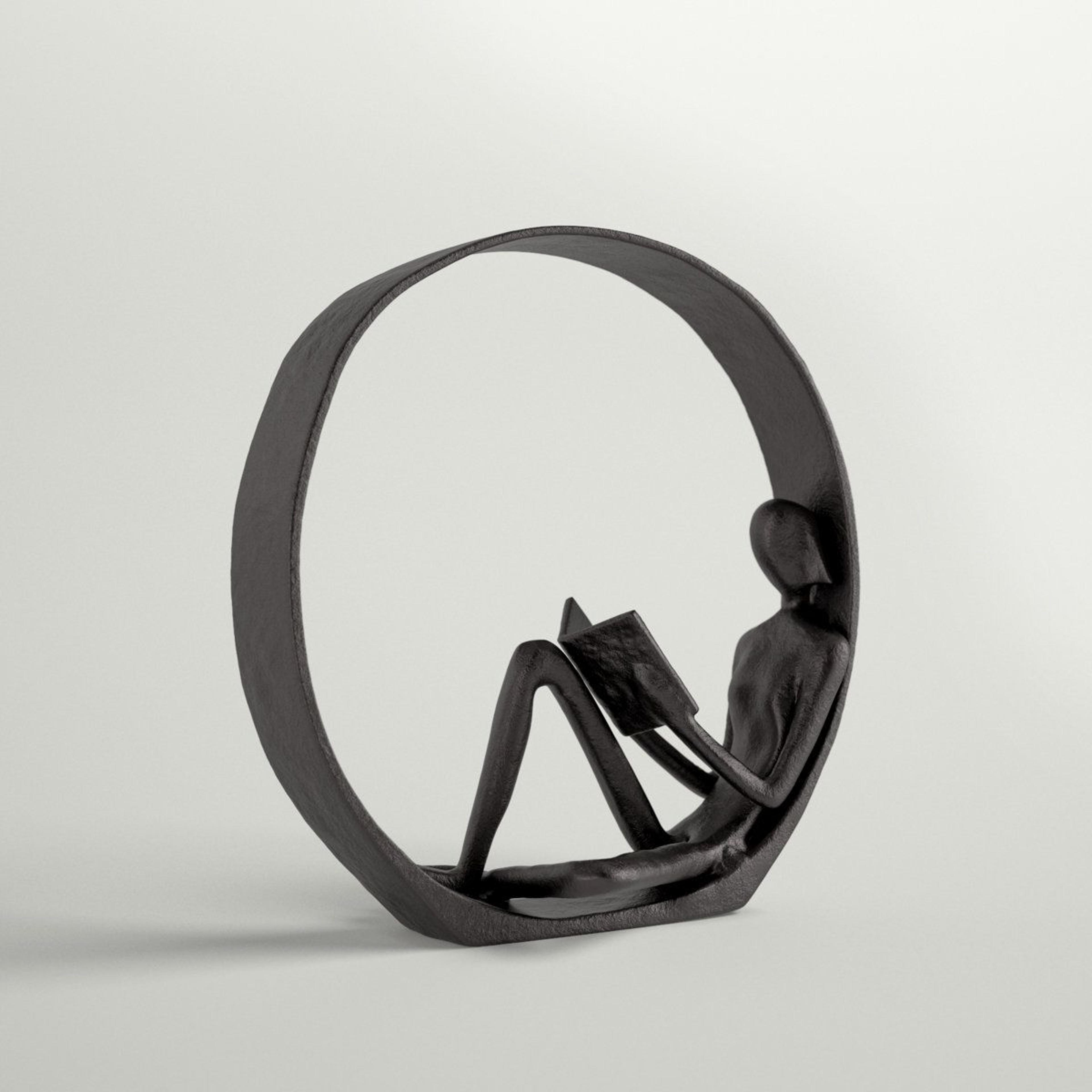abstract reading figurine handmade black iron circle sculpture for home decor