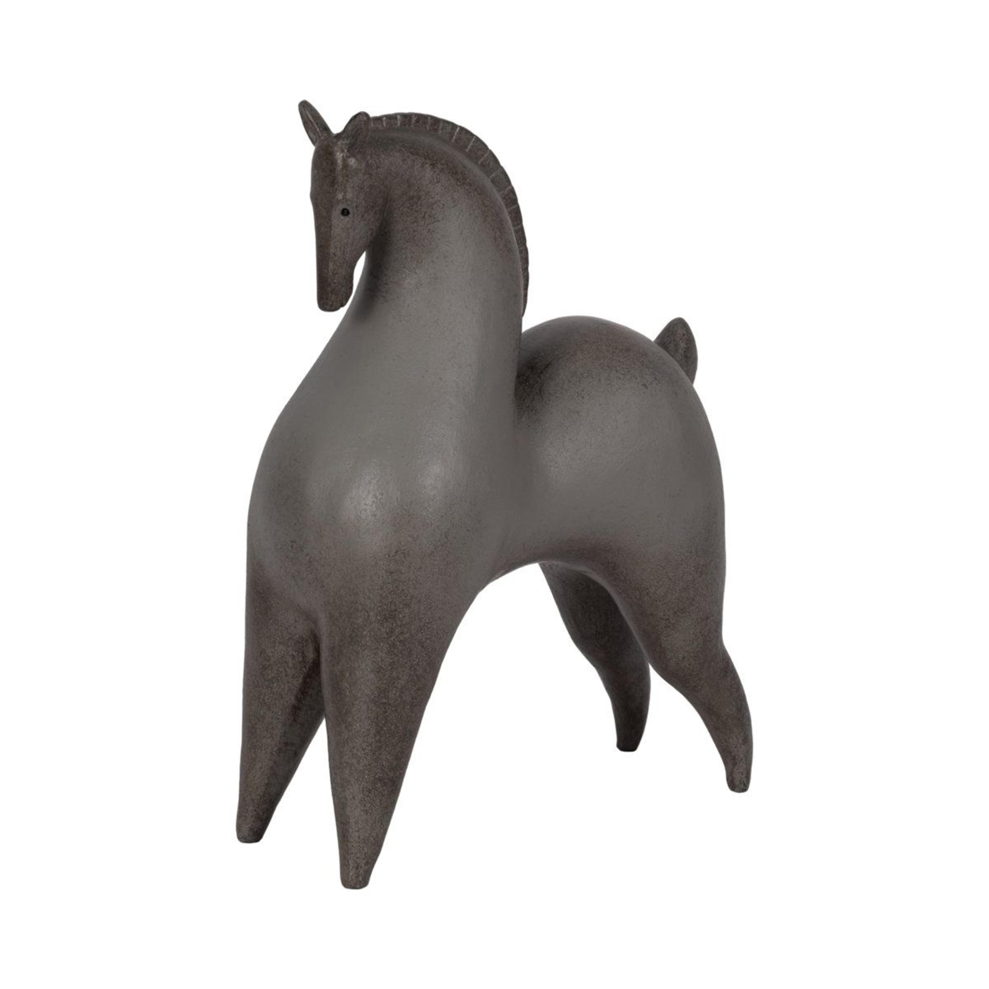 gray curved horse figurine 12-inch hand-painted resin sculpture