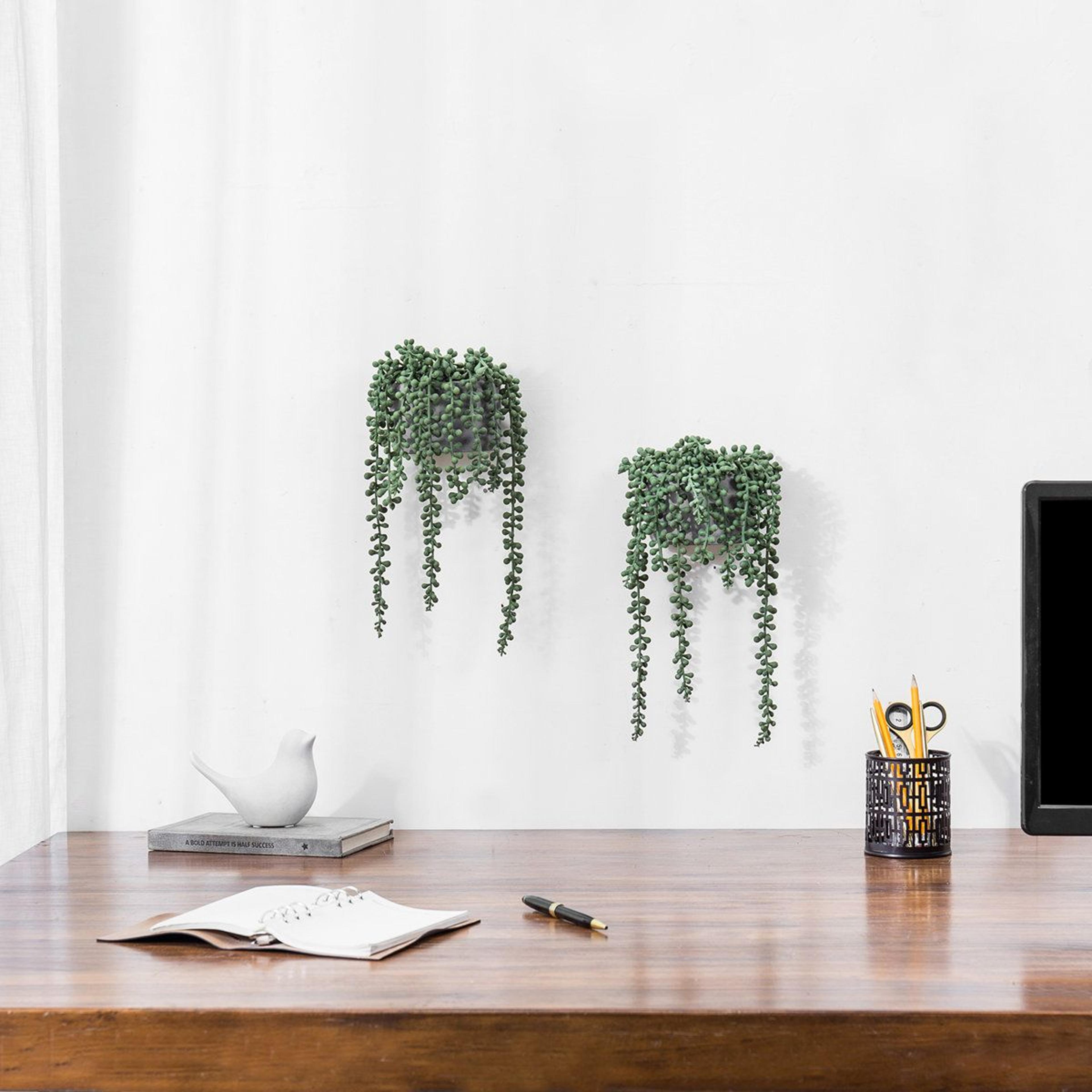 artificial string of pearls plant wall decor set of 2 with gray planters