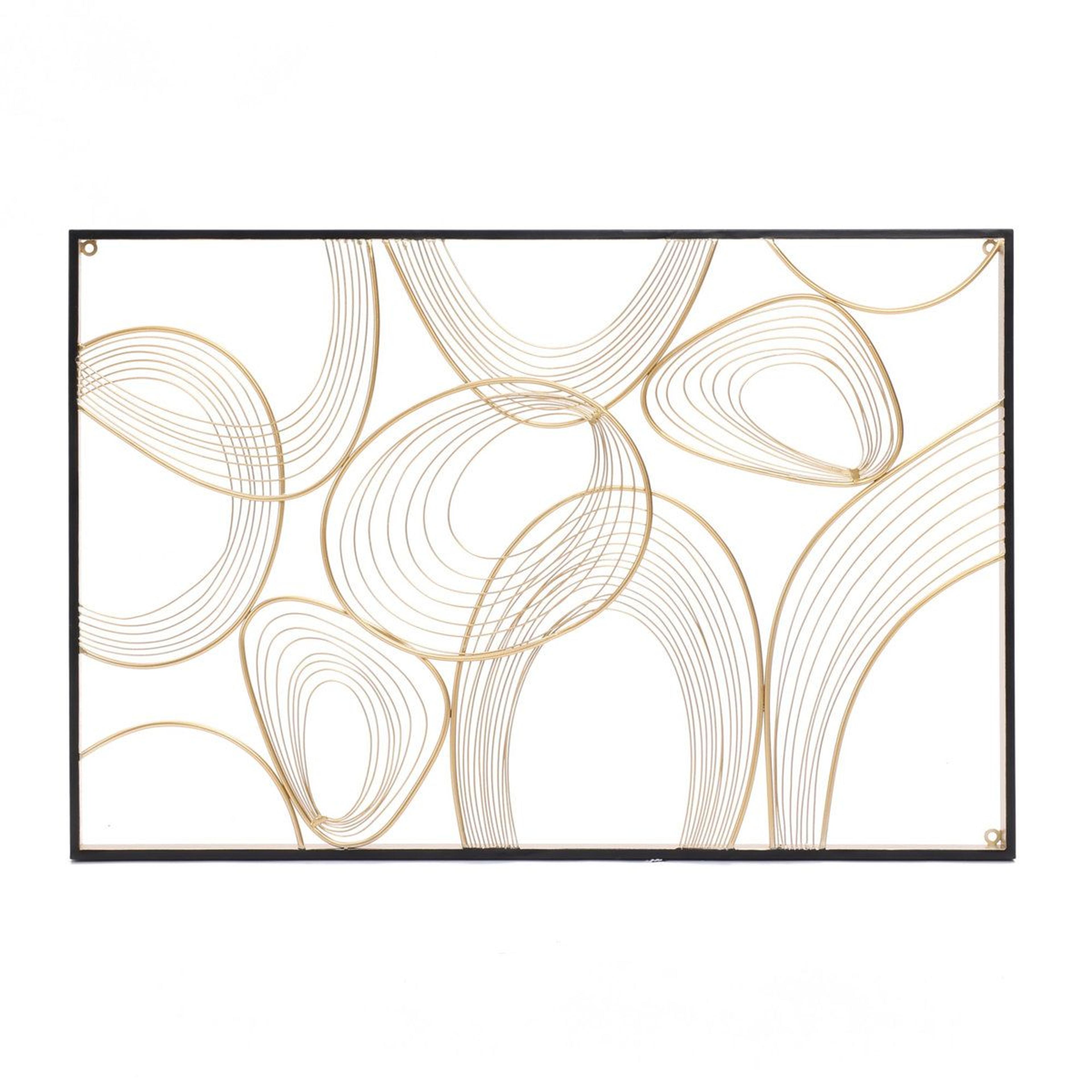 handmade abstract metal wall decor with black frame and gold accents