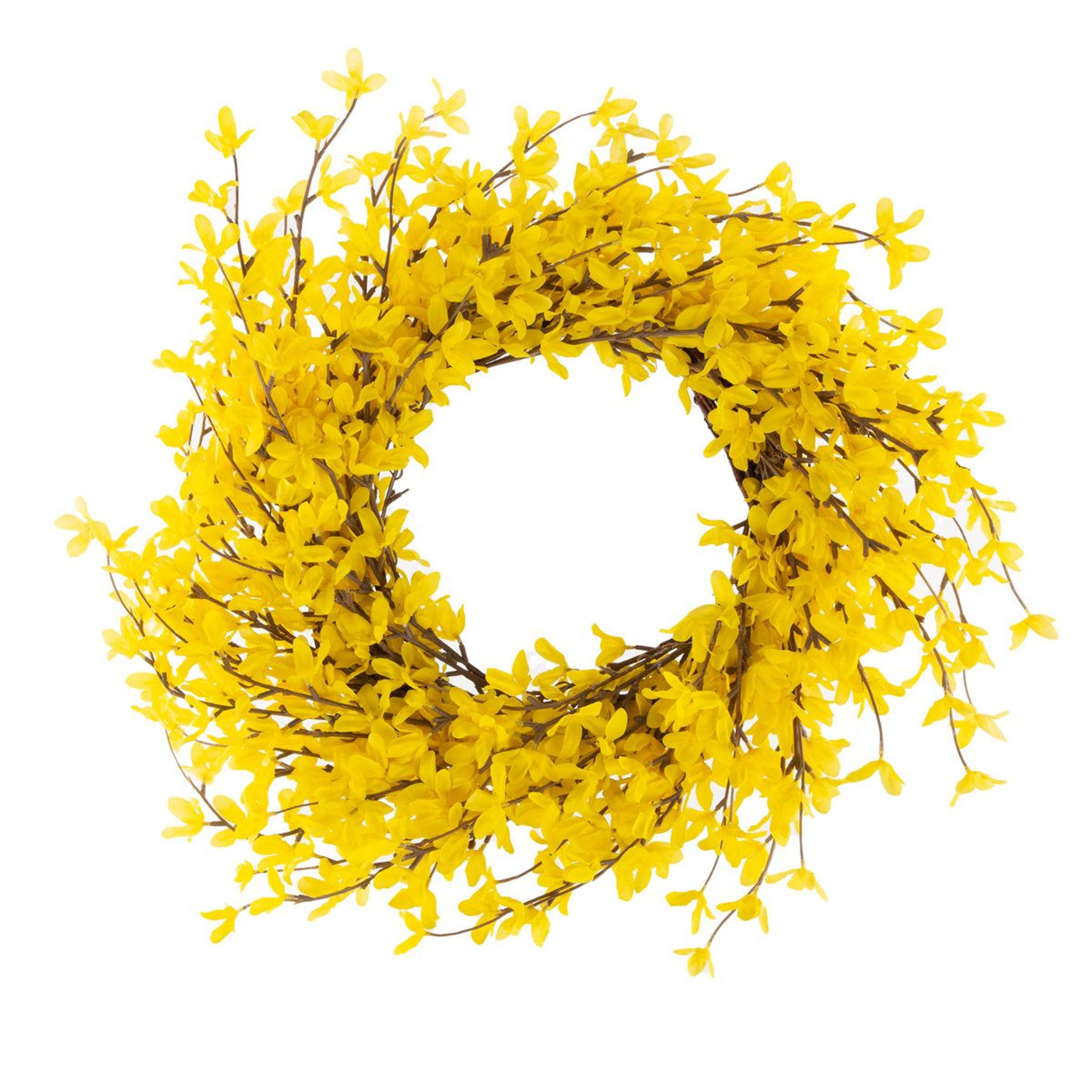 24-inch artificial yellow forsythia wreath set of 2 for spring door and wall decor