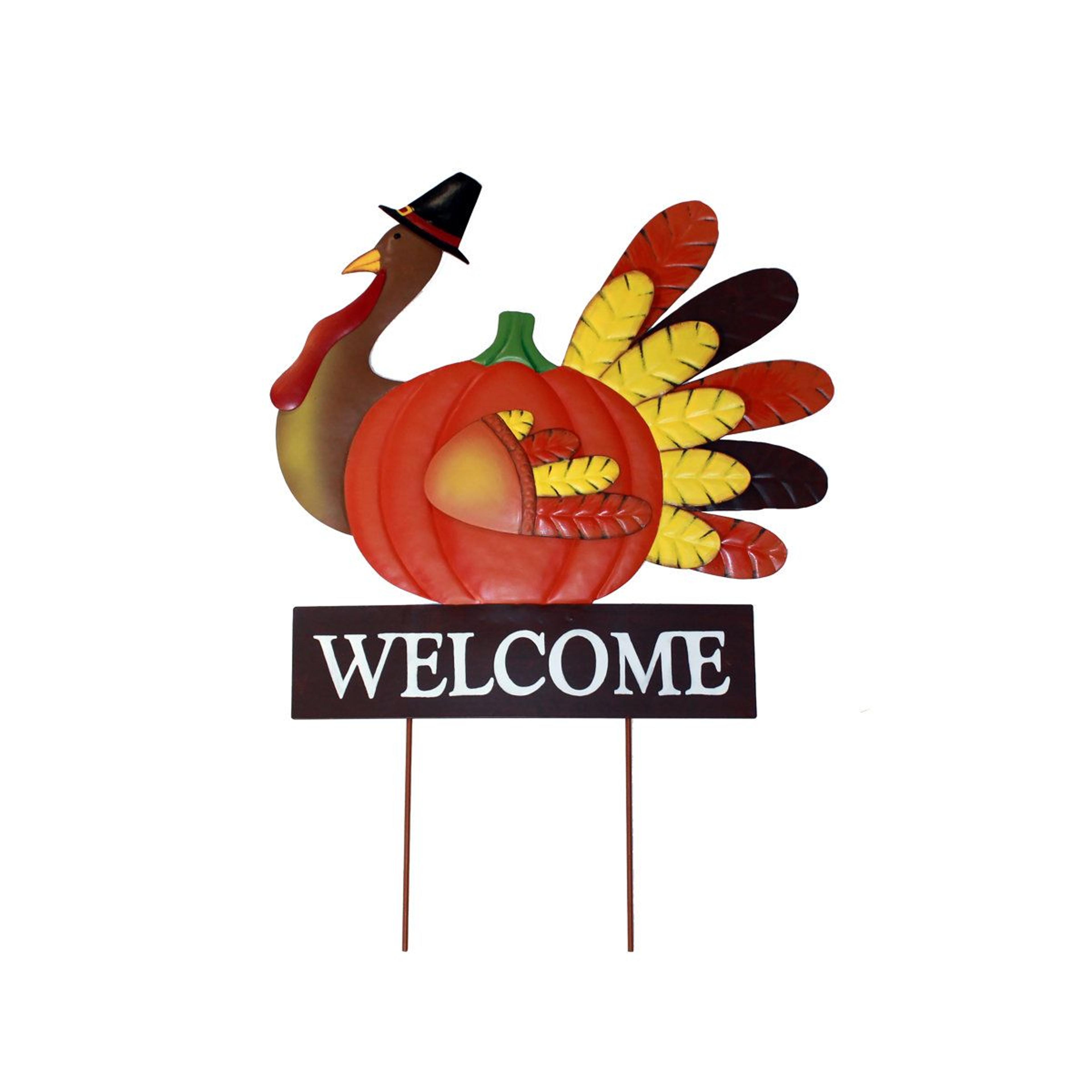 thanksgiving turkey garden stake – metal pumpkin harvest outdoor decoration