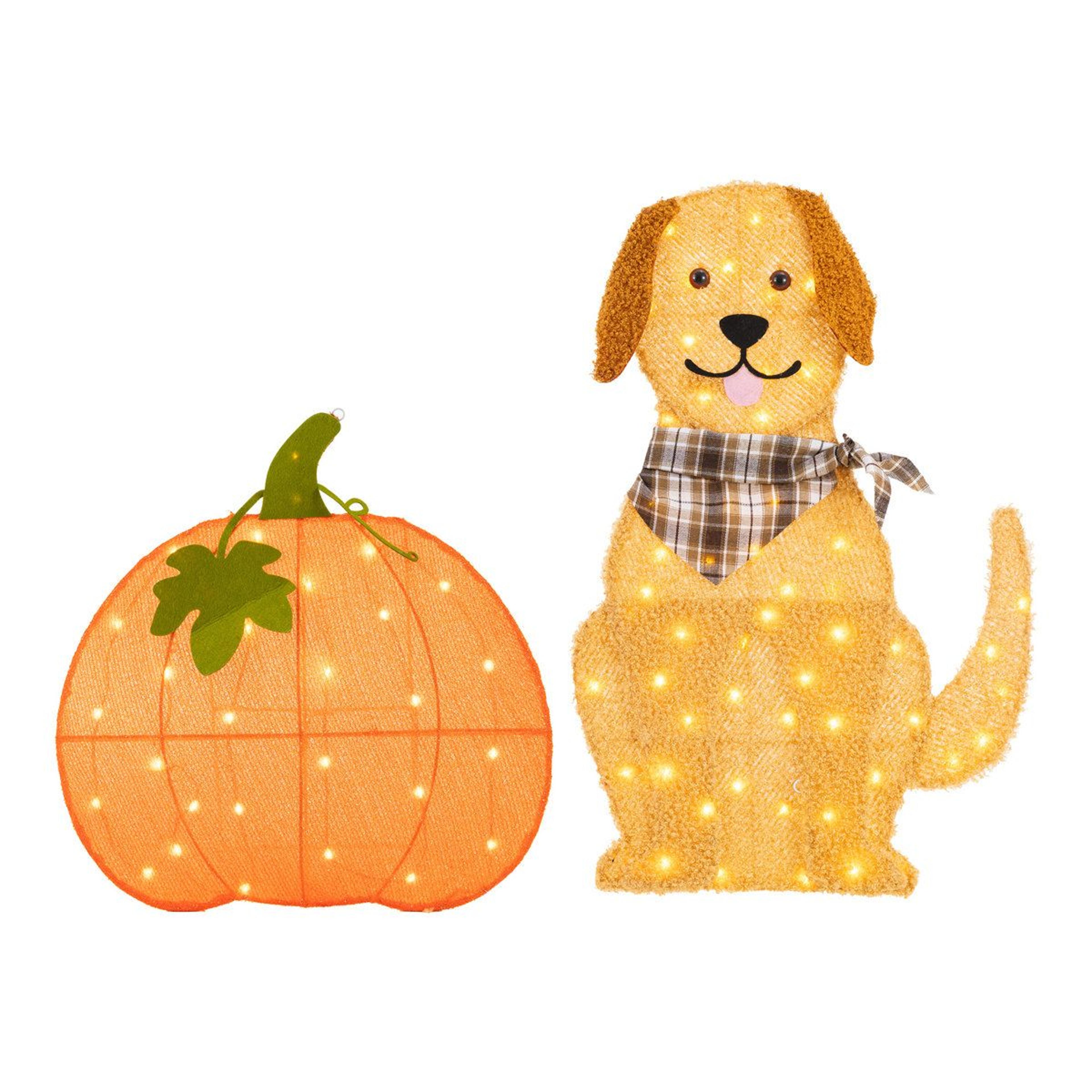 47-inch lighted labrador on pumpkin outdoor fall decoration with 90 warm white led lights