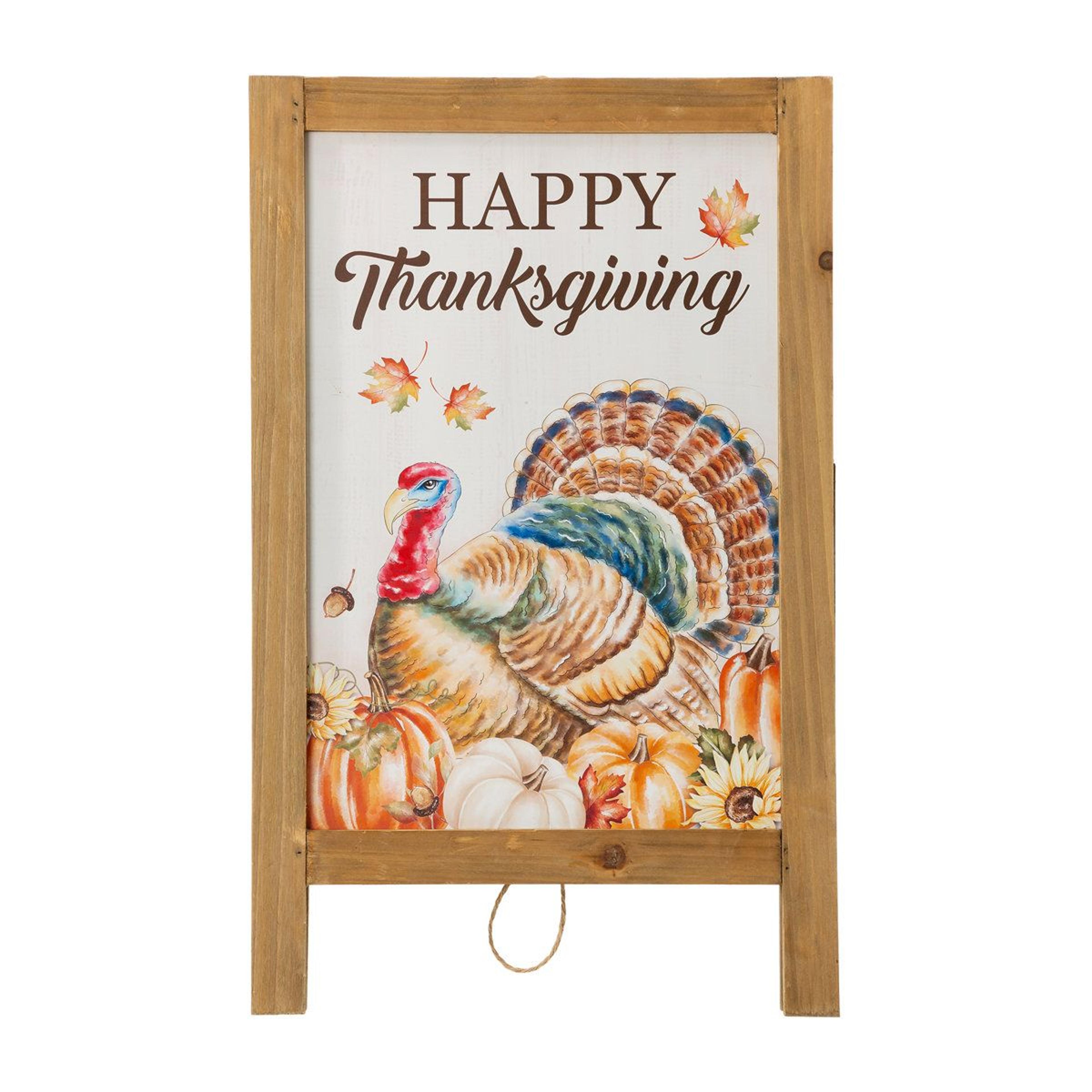 thanksgiving turkey porch sign with wooden frame and easel back