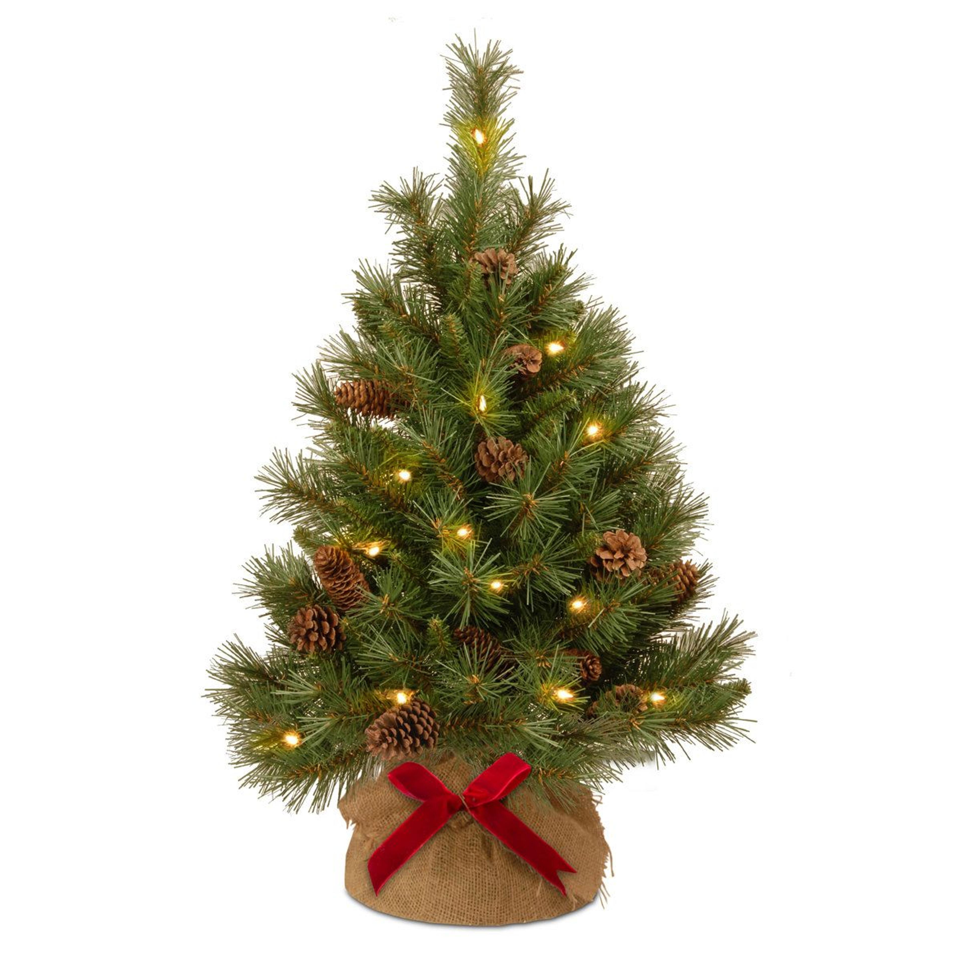 3 ft pre-lit artificial pine christmas tree with led lights and pinecones