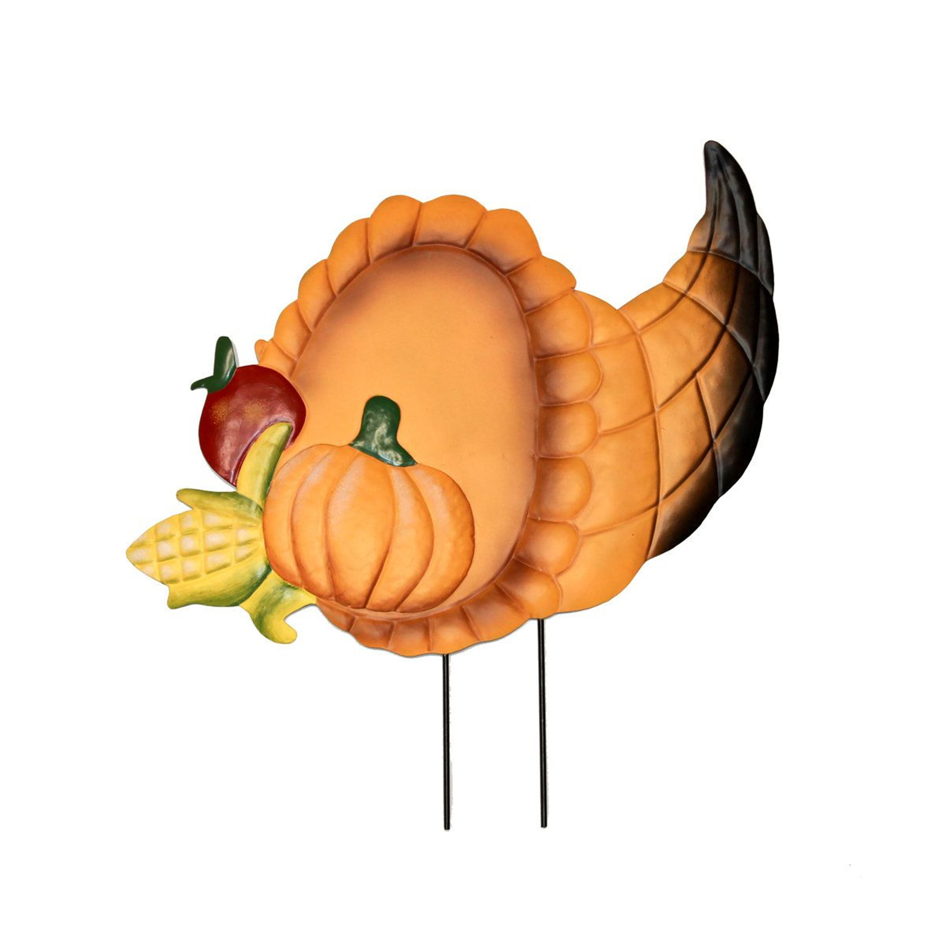 24-inch metal cornucopia garden stake for thanksgiving fall yard decor
