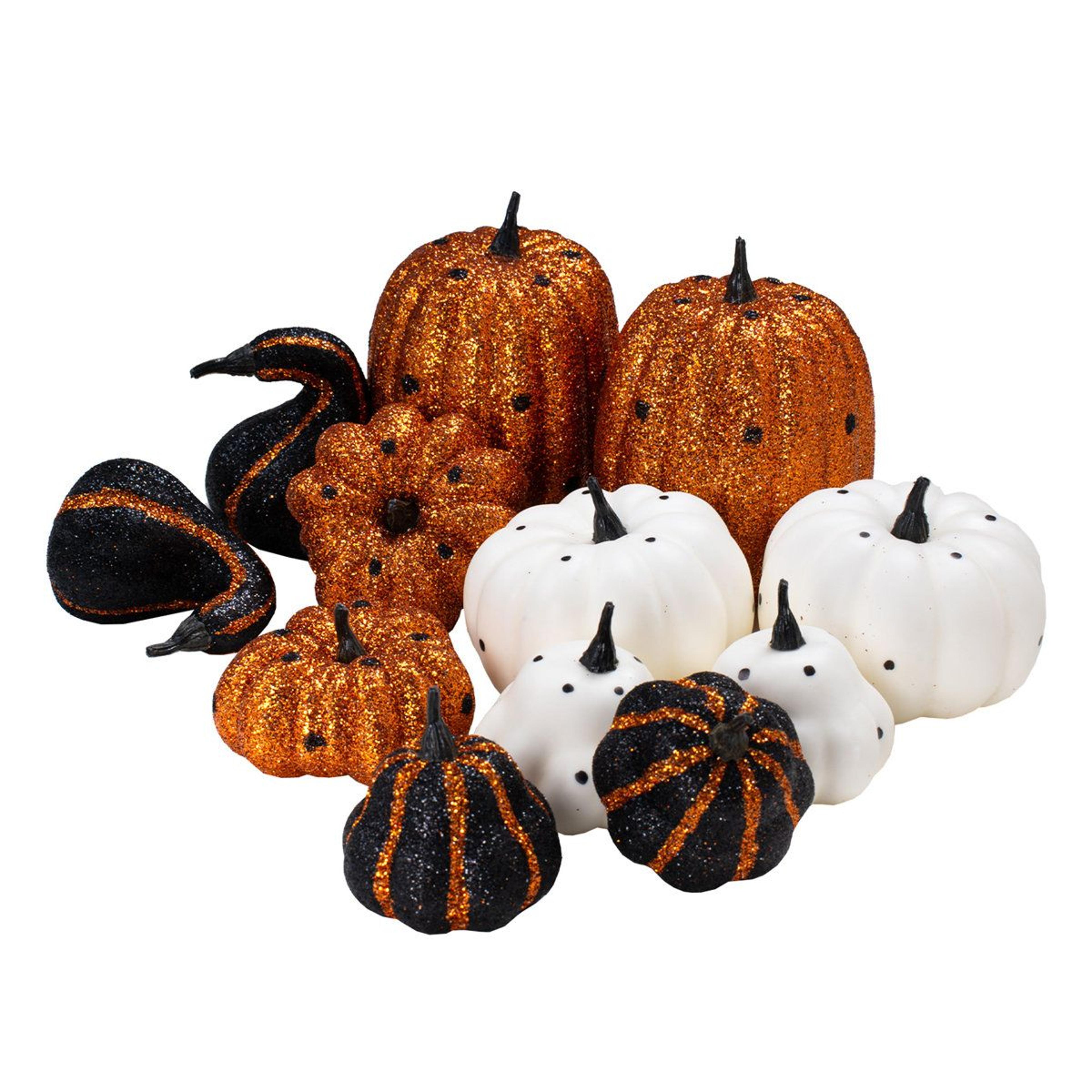 12-piece glitter artificial pumpkin and gourd set for fall halloween table decor