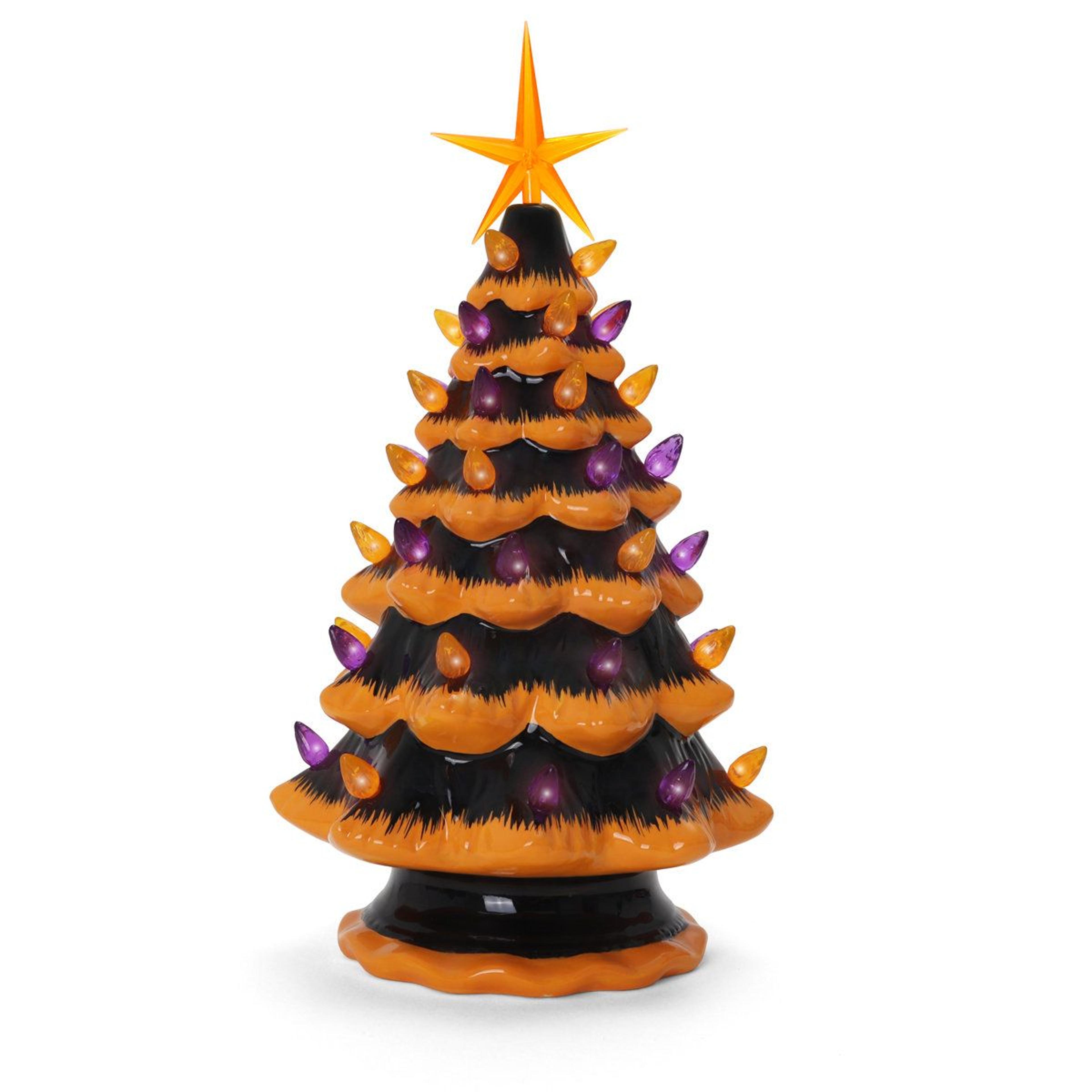 lighted ceramic halloween tabletop tree with candy corn design
