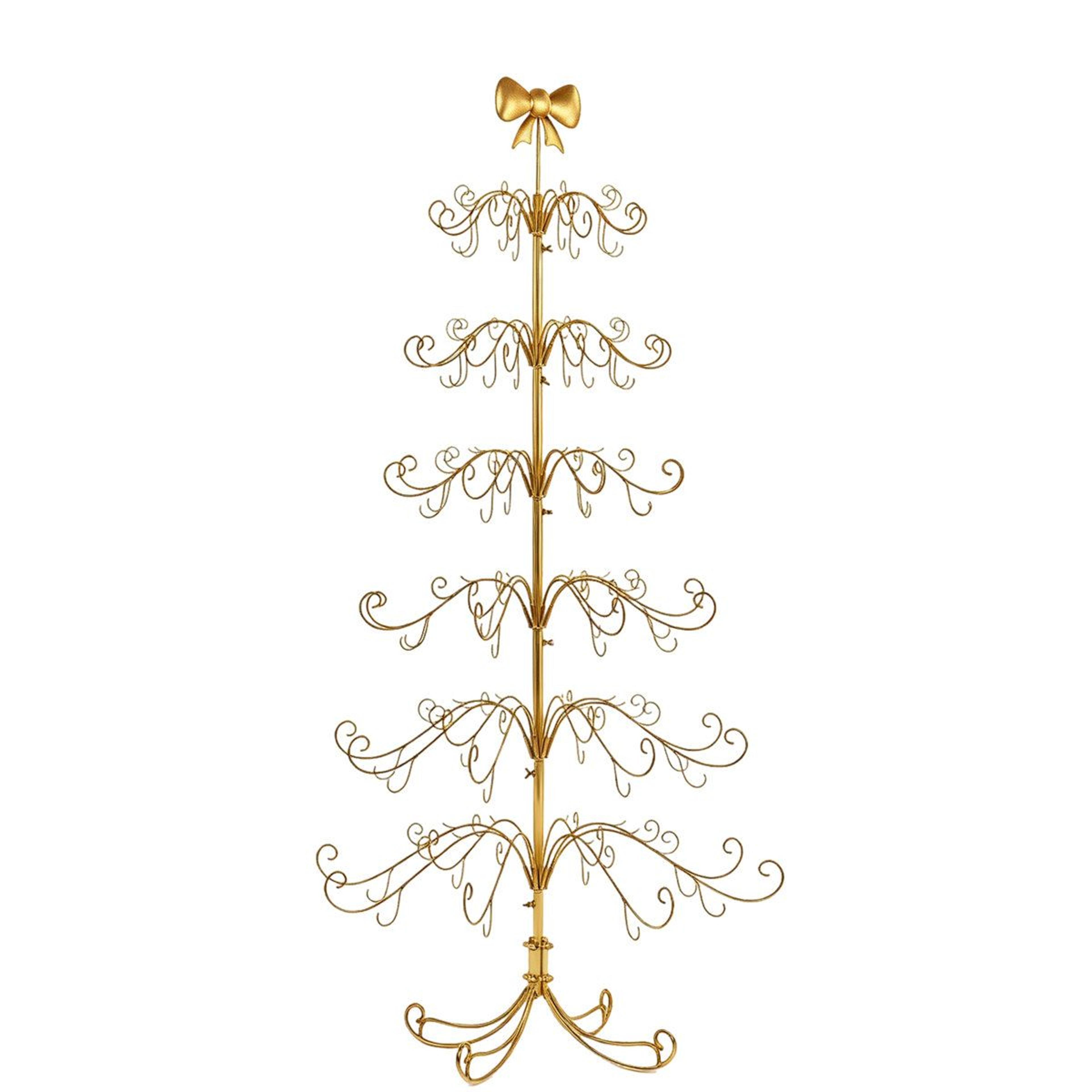 6 ft gold metal christmas tree with bow topper and decorative ornament branches