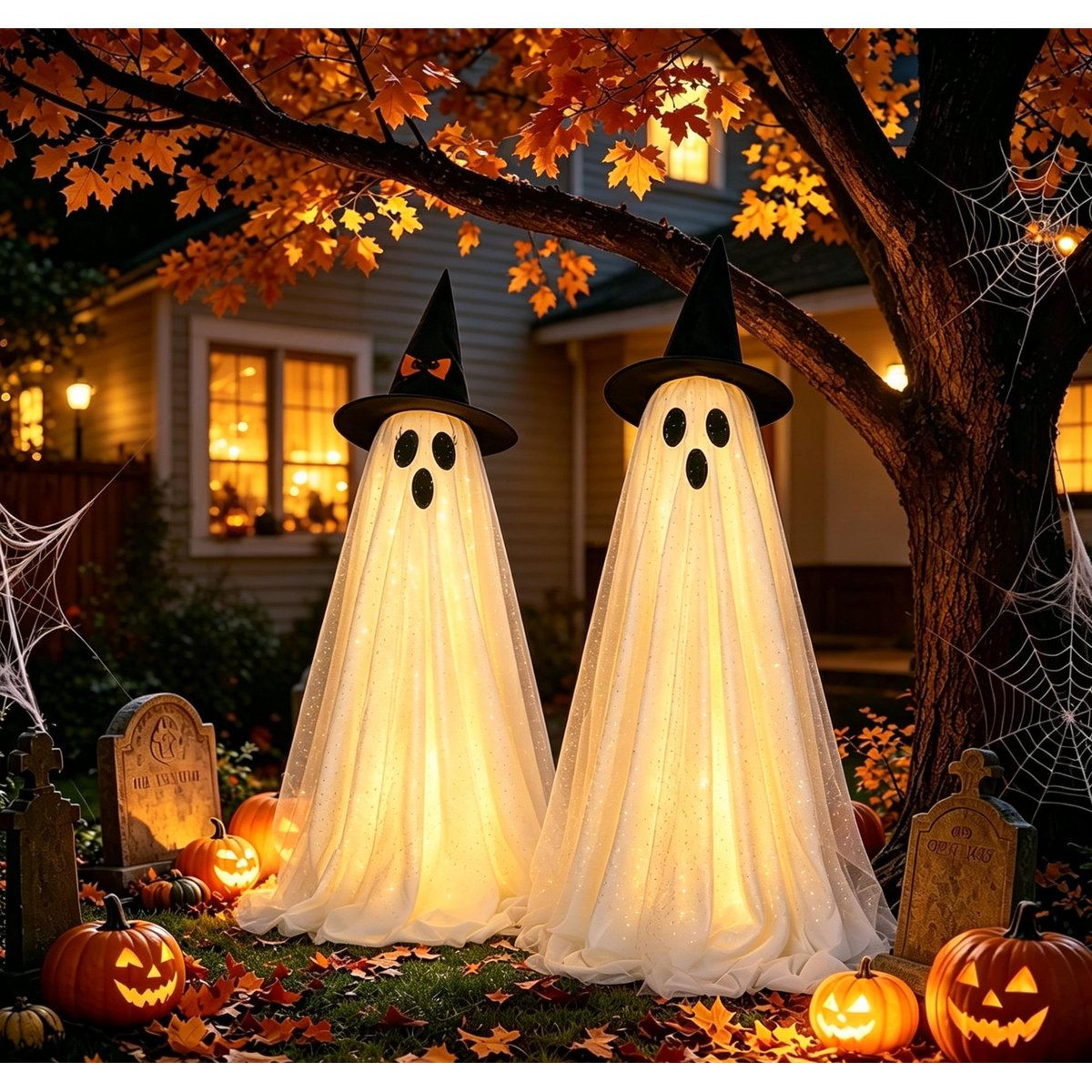 2 pack halloween ghost decorations with remote control led string lights
